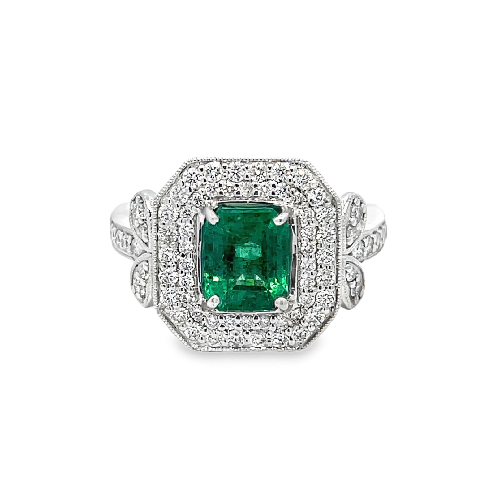 PLATINUM, EMERALD AND DIAMOND RING WITH GGA REPORT (1 of 6)