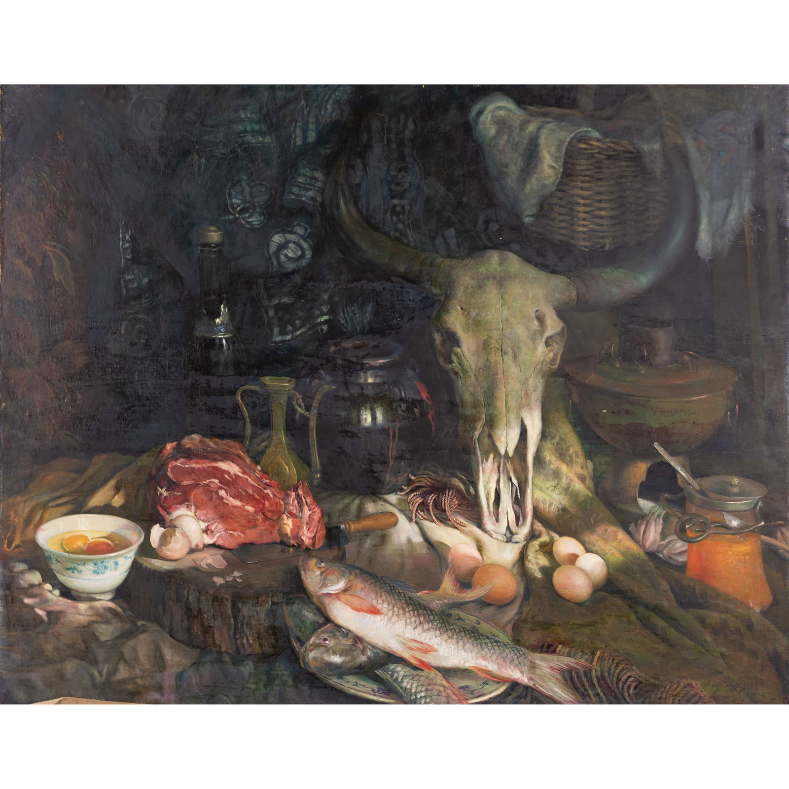 PAINTING, LI WU (CHINESE, 20TH C.): Li Wu (Chinese, 20th C.), Still Life, 1990, oil on canvas, signed lower right, dated, and titled verso on stretcher, unframed.39.37"h x 31.5"w (100 x 80 cm)Condition: Wear consistent with ag