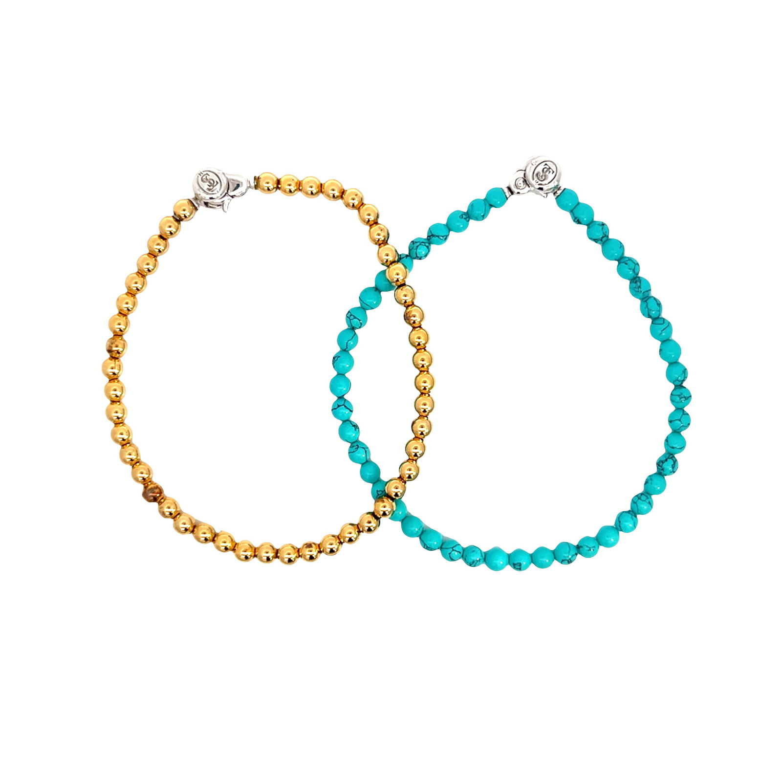 (LOT OF 2) A TI SENTO TURQUOISE AND A GOLD-PLATED SILVER BRACELET: (lot of 2) A TI SENTO turquoise and a gold-plated silver bracelet. L19.8 cm; L19.5cm
