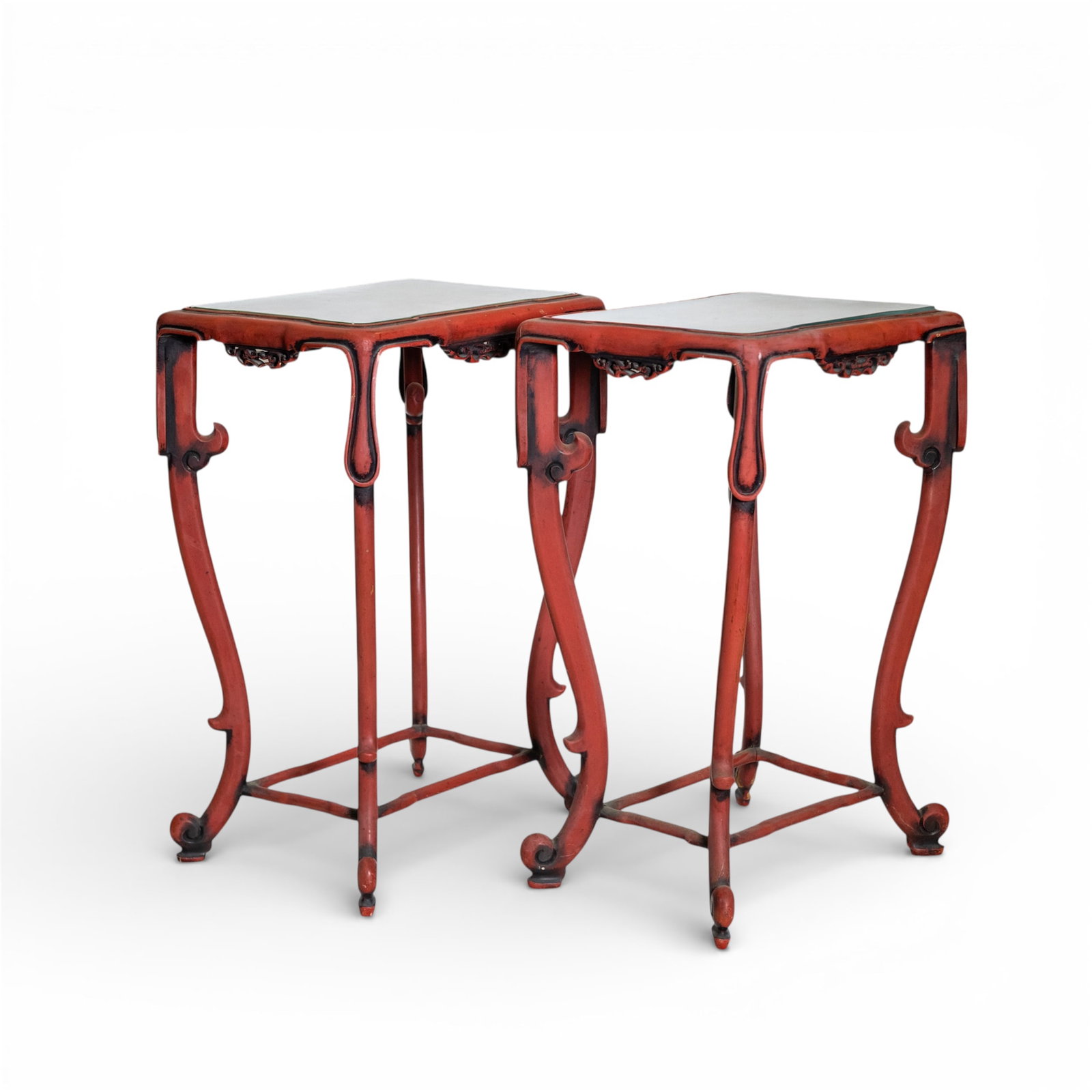 (LOT OF 2) A PAIR OF JAPANESE CINNABAR LACQUAR STANDS: (lot of 2) A Pair of Japanese Cinnabar Lacquar Stands 47 x 32 x 23 cm