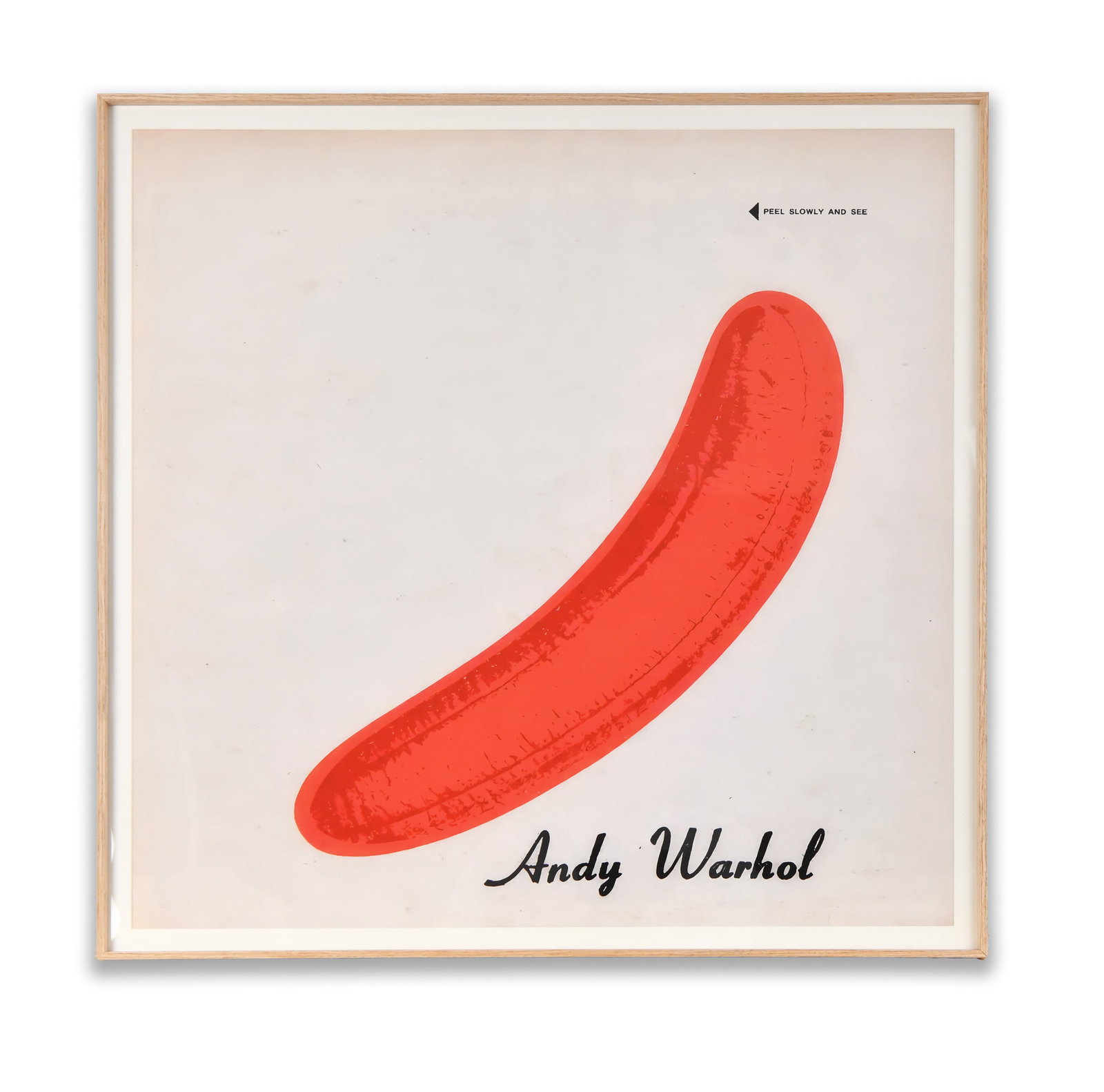 ANDY WARHOL (1928-1987), ATTRIBUTED TO, PEEL SLOWLY AND SEE (BANANA): The composition is defined by a centrally placed banana rendered in a red tone against a pale ground. Dimensions: Framed: 70 x 70 cm. All measurements are approximate.