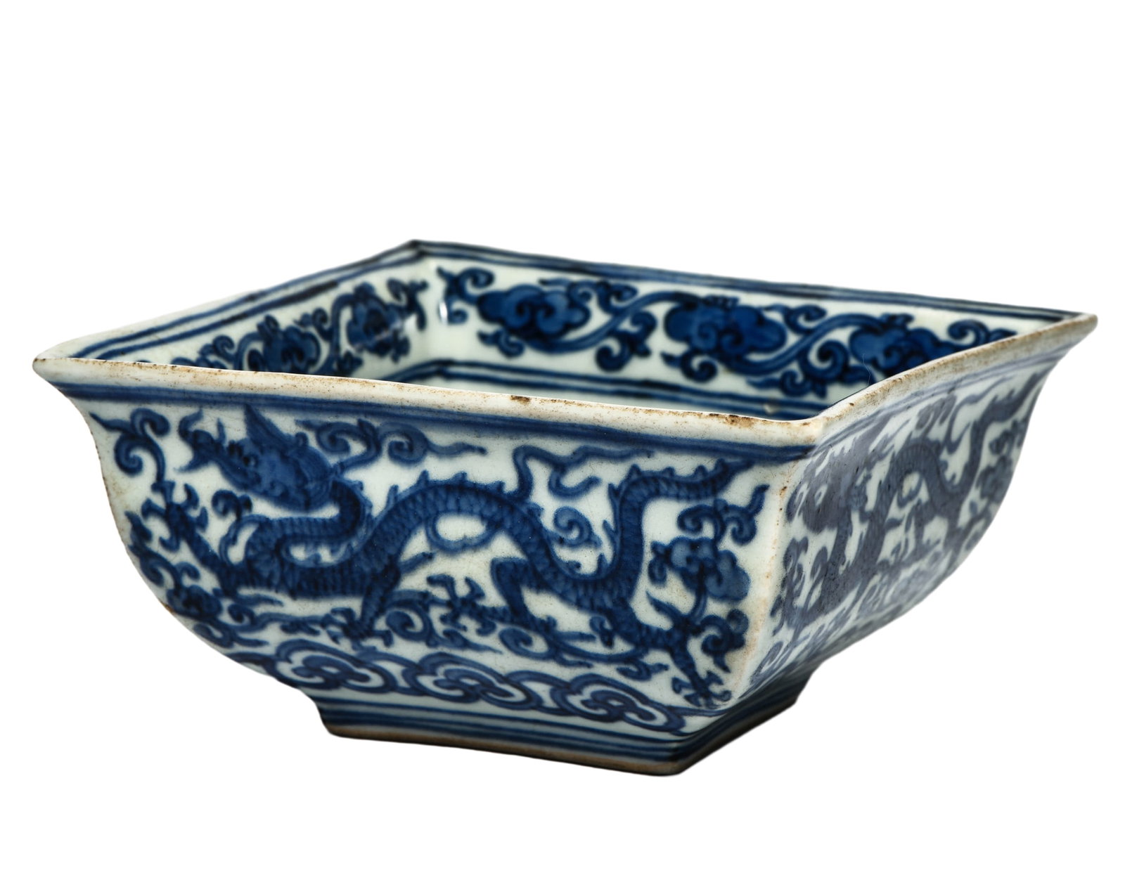 BLUE AND WHITE 'INTERLOCKING DRAGON' SQUARE BRUSH WASHER (1 of 6)