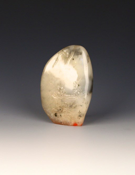 Soapstone seal: Chinese antique soapstone seals, carved with landscape, Height 3.25" Width 2" 寿山石印章