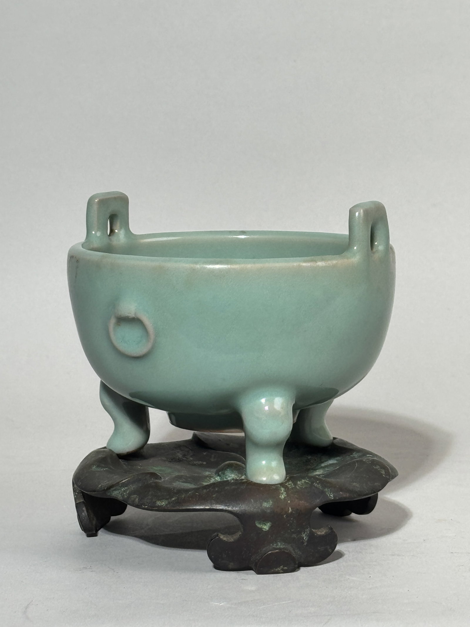 A CHINESE CELADON PORCELAIN CENSER ON BRONZE STAND (1 of 12)