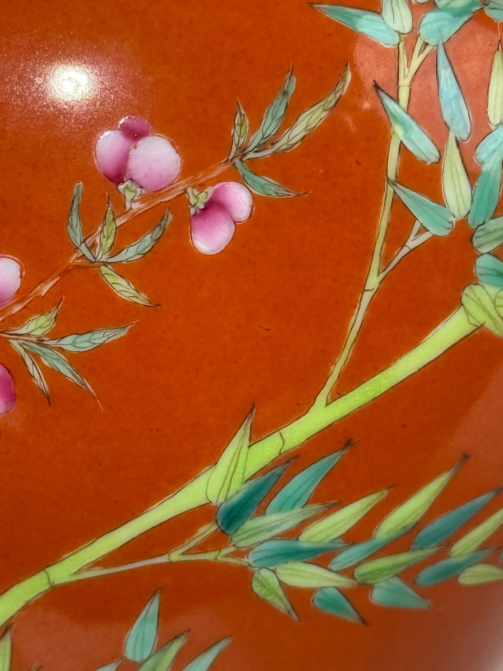 A CHINESE CORAL-RED PORCELAIN VASE WITH BIRD - 6