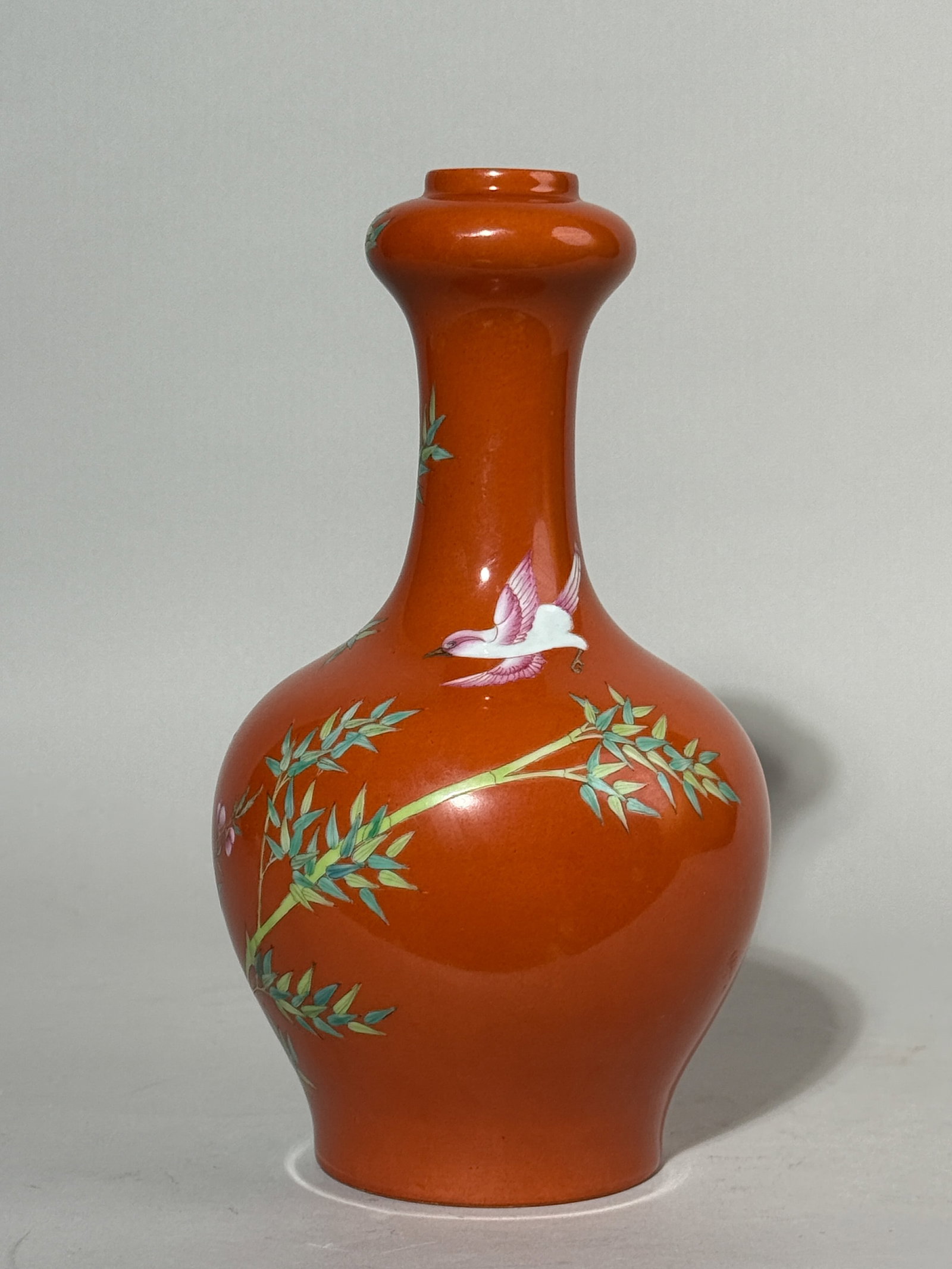A CHINESE CORAL-RED PORCELAIN VASE WITH BIRD - 8