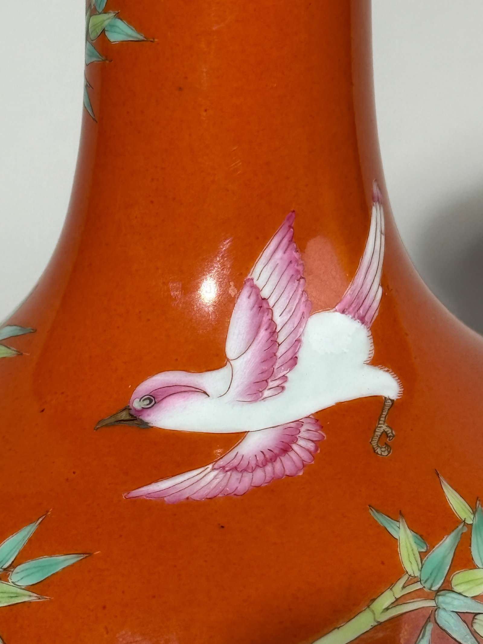 A CHINESE CORAL-RED PORCELAIN VASE WITH BIRD - 9