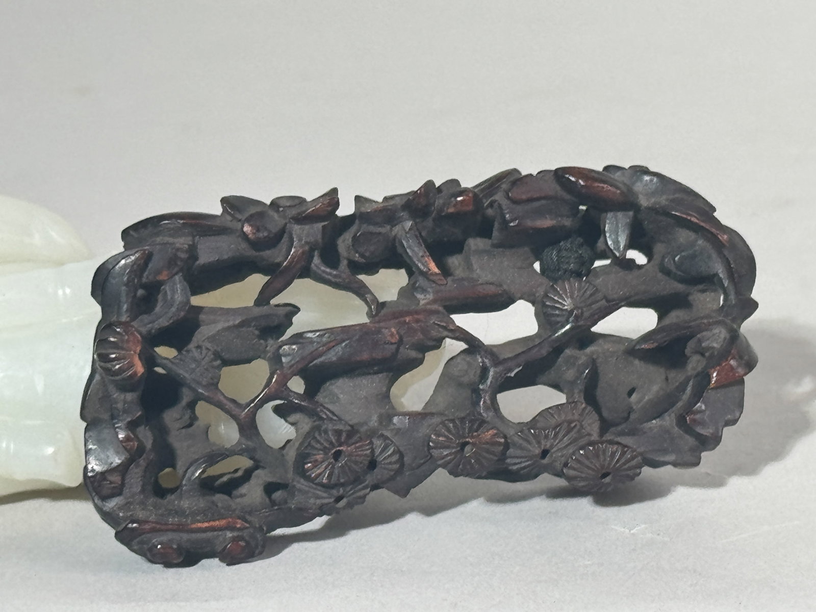 A CHINESE WHITE JADE CAMEL ON FANCY HARDWOOD STAND - 11