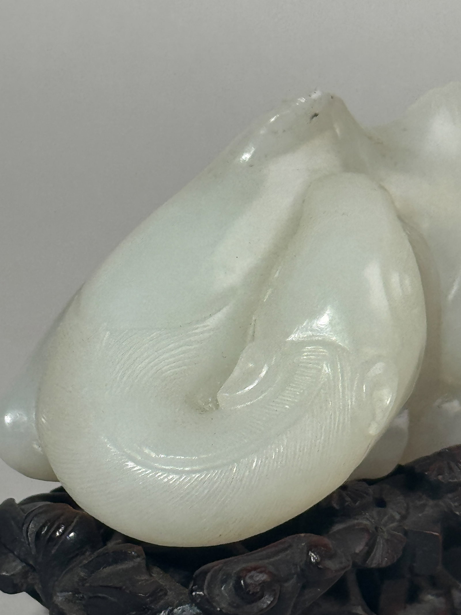 A CHINESE WHITE JADE CAMEL ON FANCY HARDWOOD STAND - 4