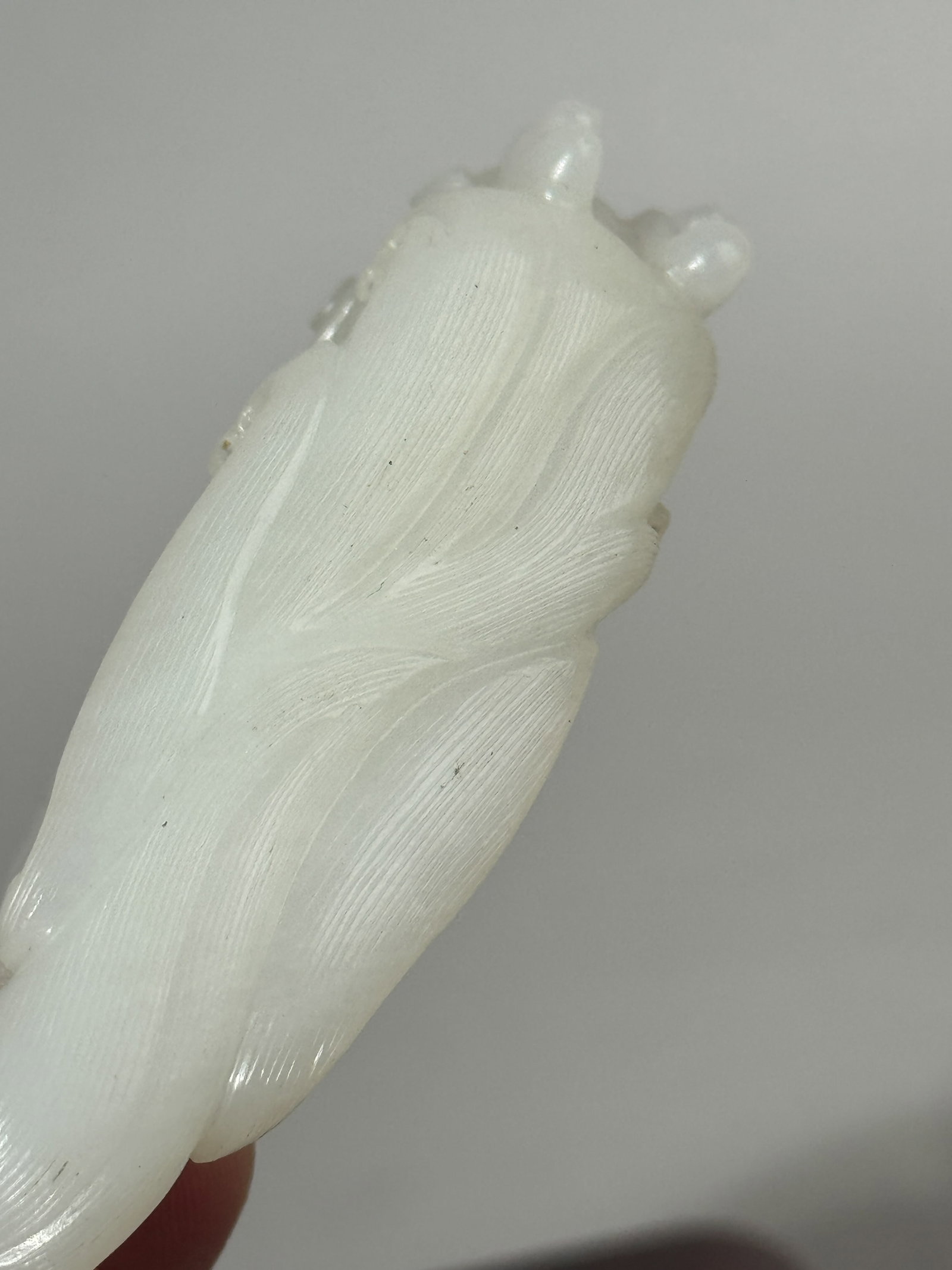A CHINESE WHITE JADE DRAGON FISH ON SILVER-INLAID WOOD STAND - 5