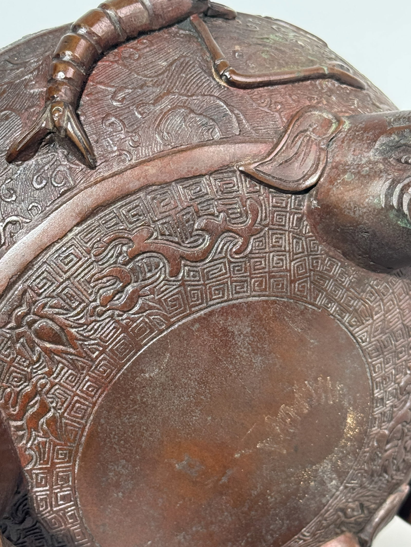 CHINESE BRONZE CENSER WITH ELEPHANT HANDLE - 10