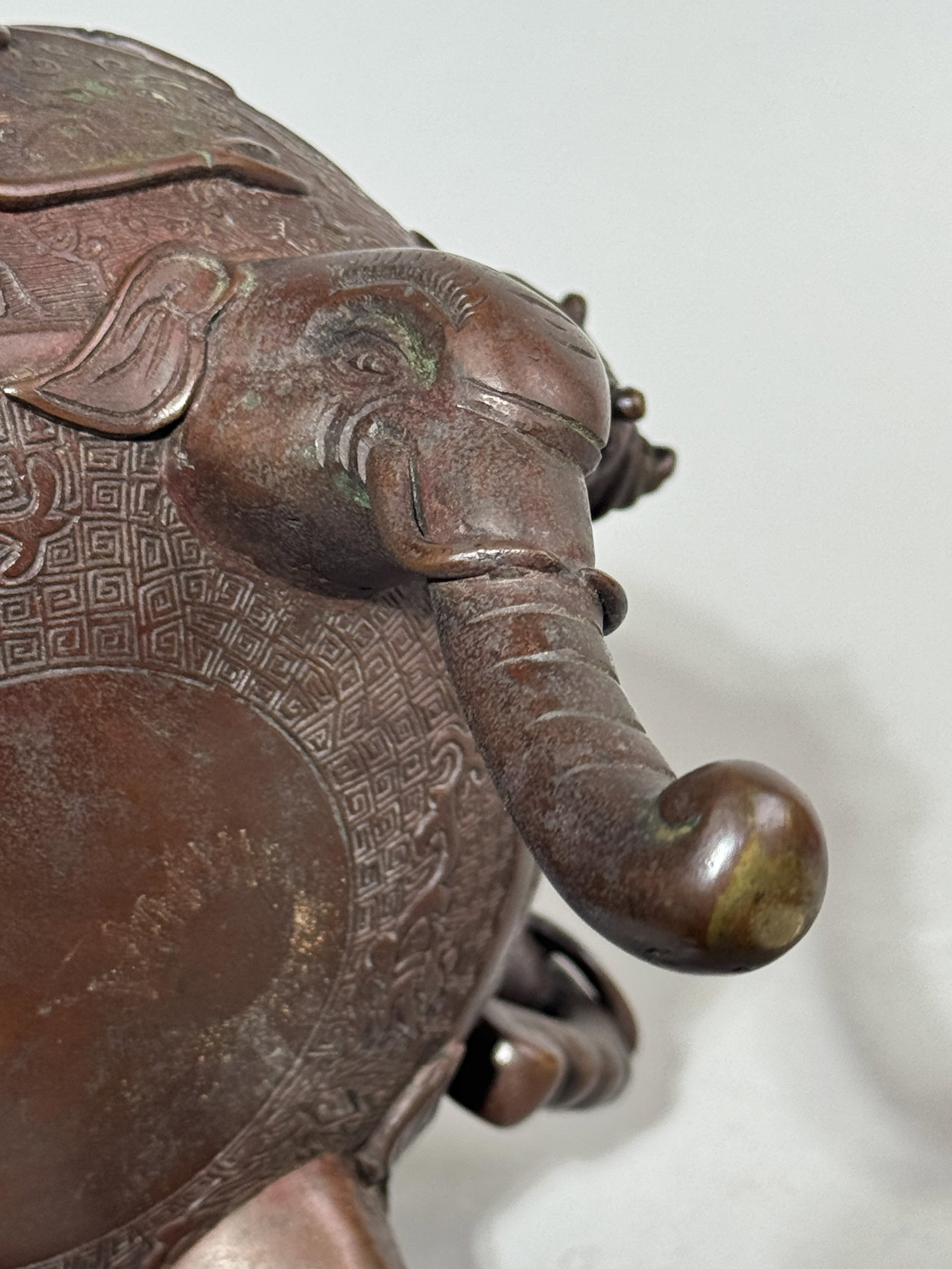 CHINESE BRONZE CENSER WITH ELEPHANT HANDLE - 11