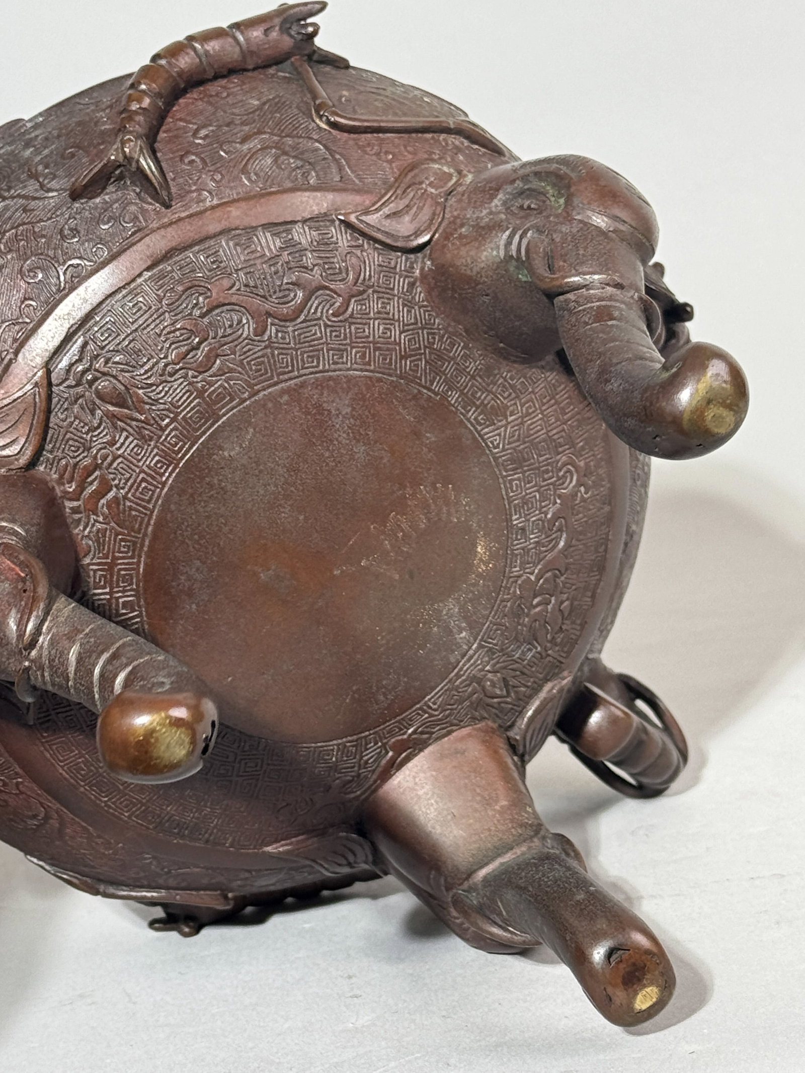 CHINESE BRONZE CENSER WITH ELEPHANT HANDLE - 9