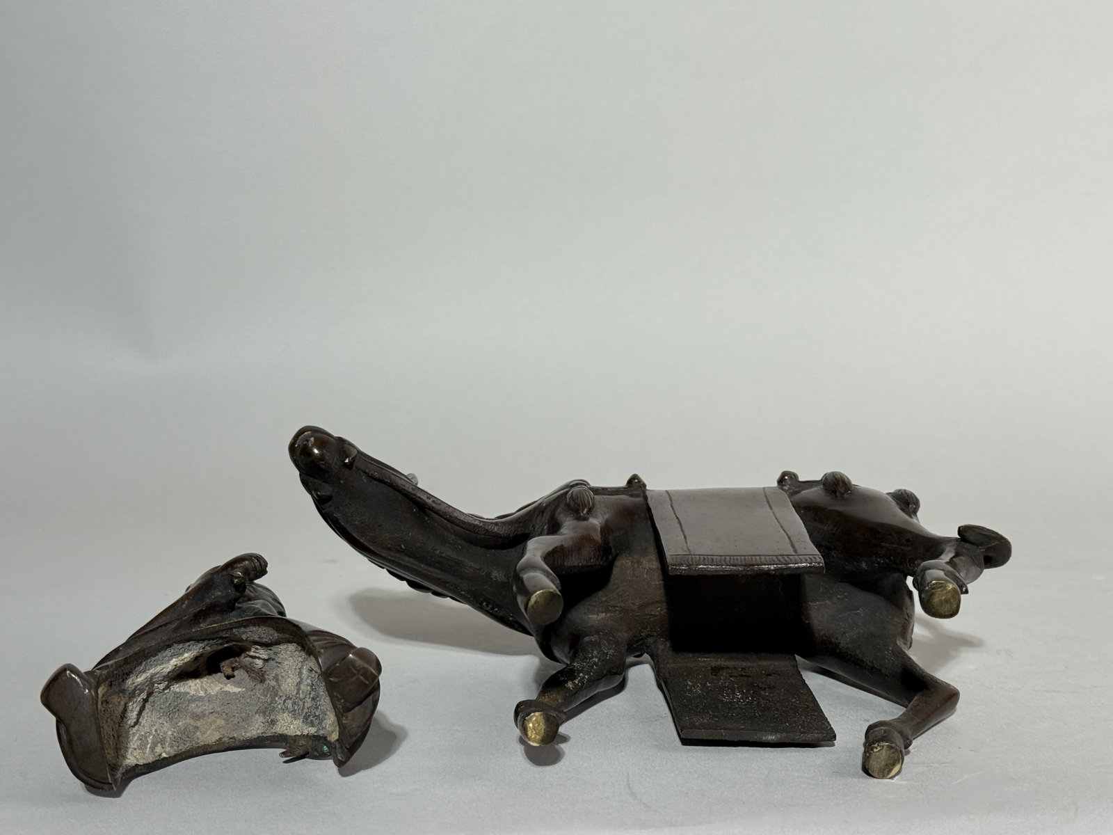 CHINESE BRONZE CENSER OF SCHOLAR RIDING MULE - 5
