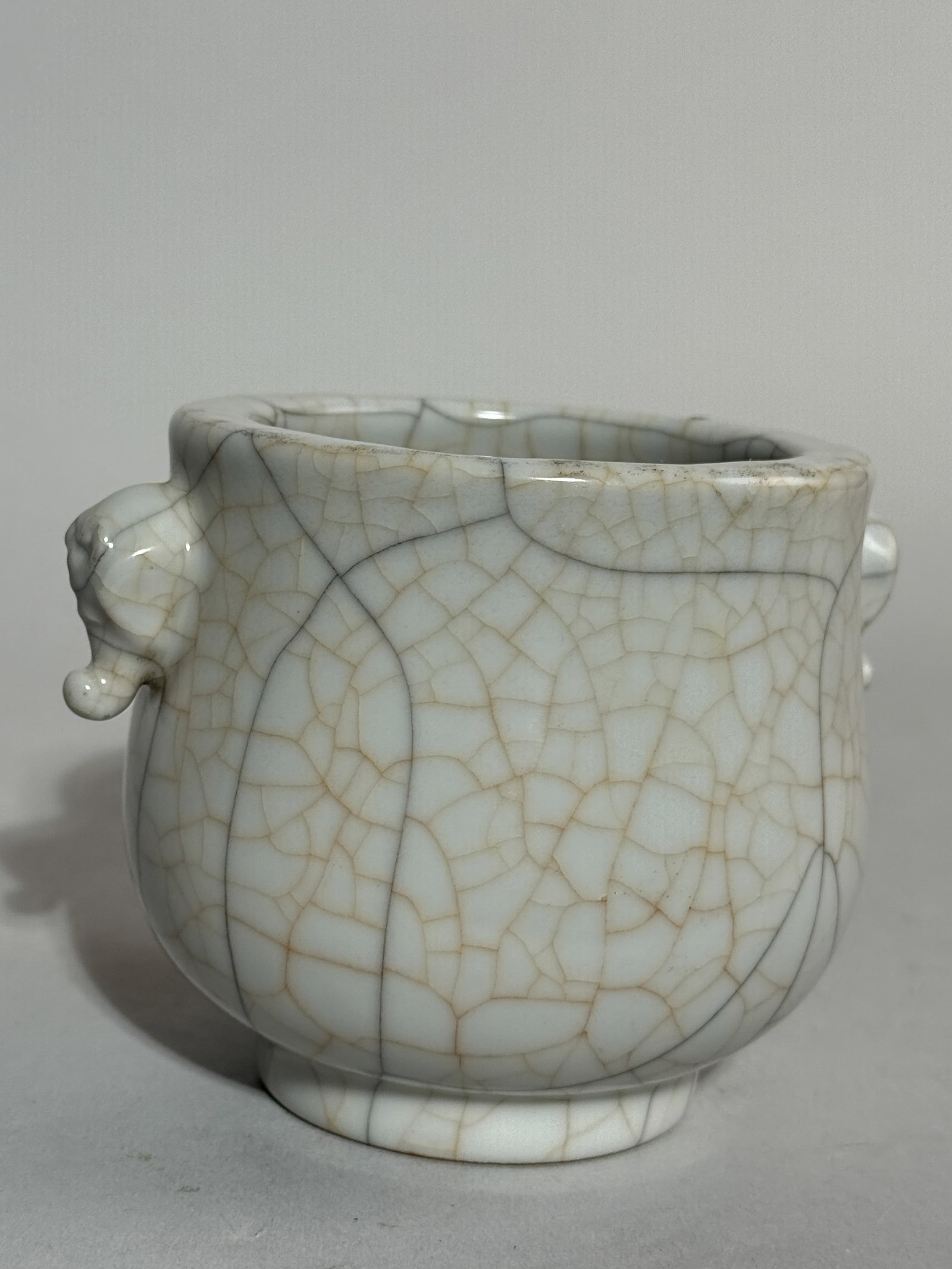 CHINESE GUAN CRACKLE PORCELAIN CENSER WITH ELEPHANT EAR HANDLE - 2