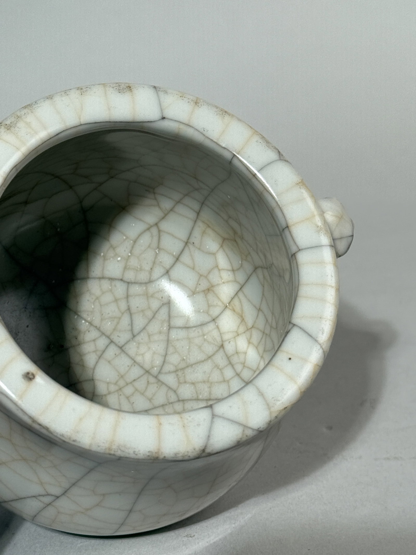 CHINESE GUAN CRACKLE PORCELAIN CENSER WITH ELEPHANT EAR HANDLE - 6