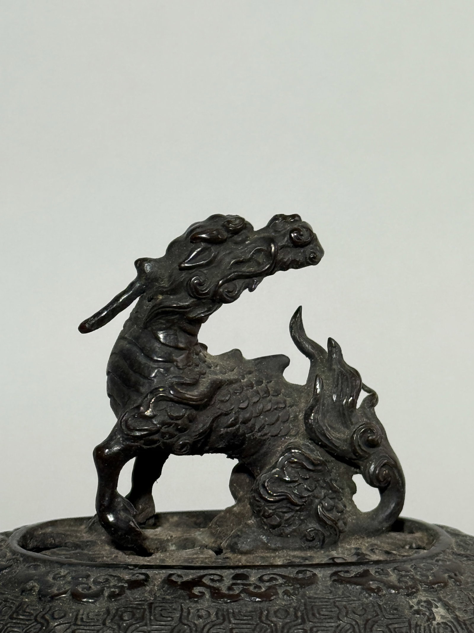 JAPANESE MEIJI BRONZE CENSER WITH KIRIN FINIAL - 2
