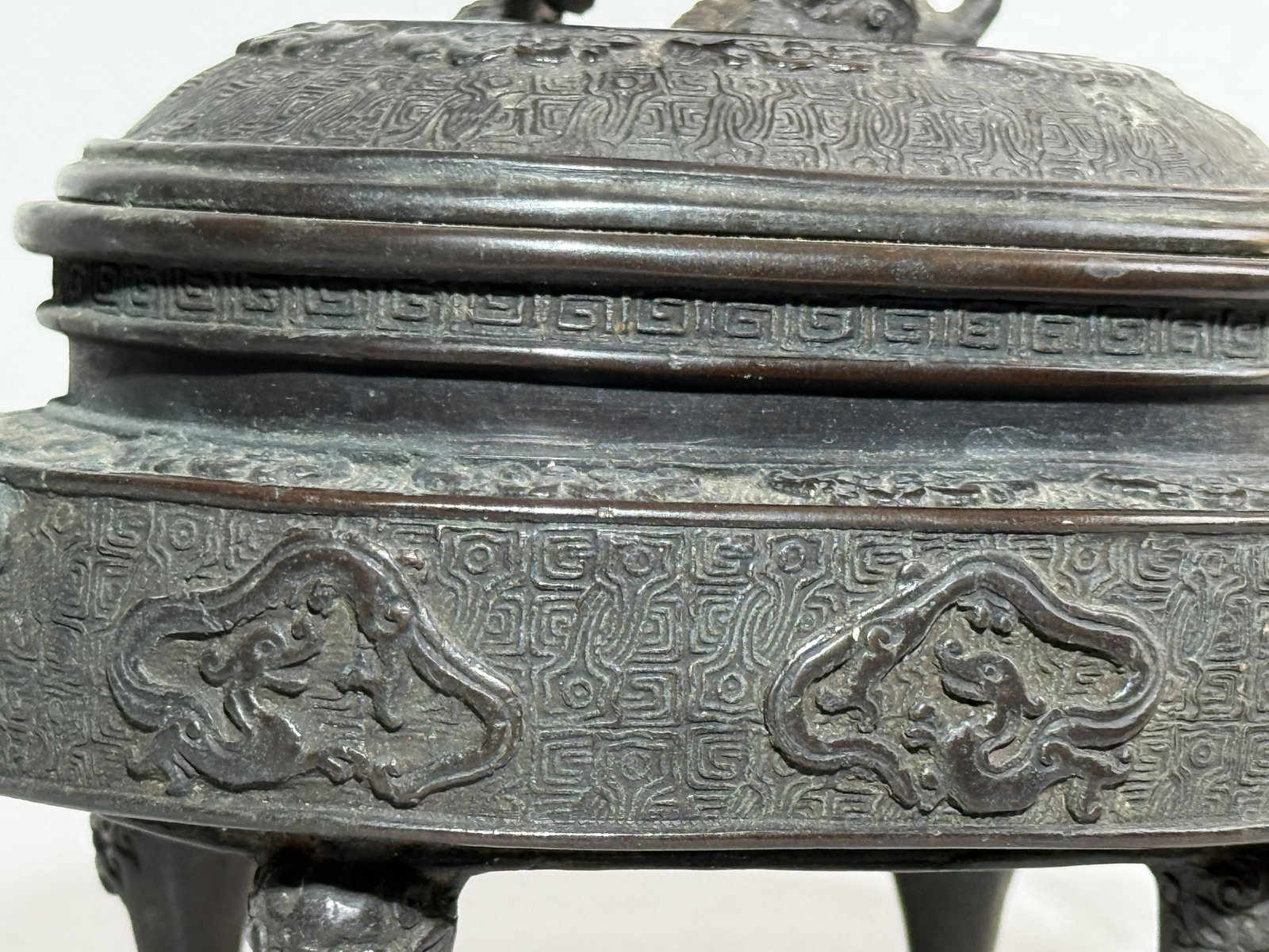 JAPANESE MEIJI BRONZE CENSER WITH KIRIN FINIAL - 4