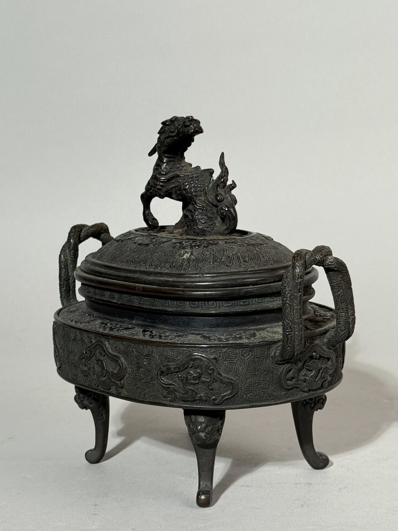 JAPANESE MEIJI BRONZE CENSER WITH KIRIN FINIAL - 5