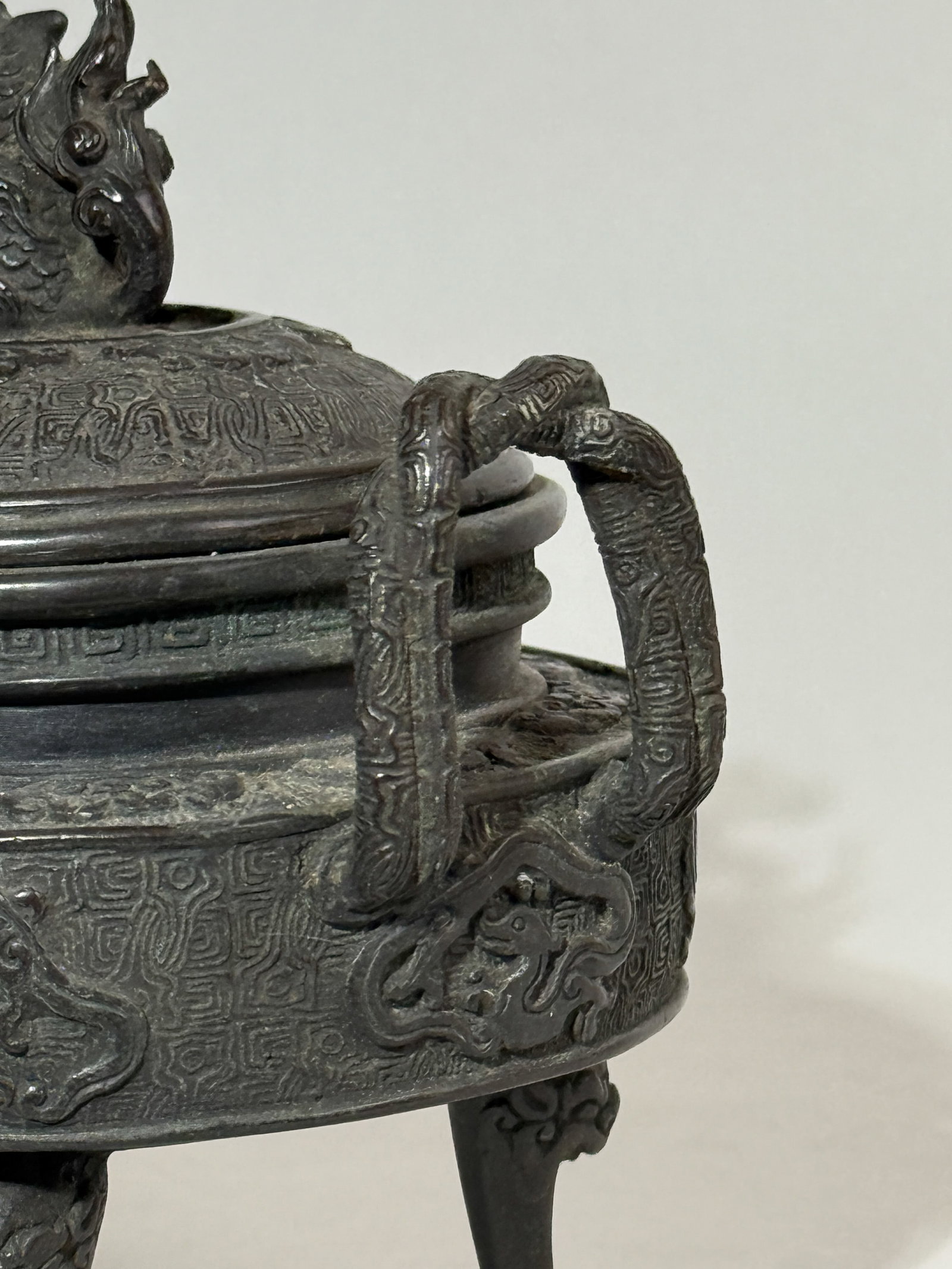 JAPANESE MEIJI BRONZE CENSER WITH KIRIN FINIAL - 7