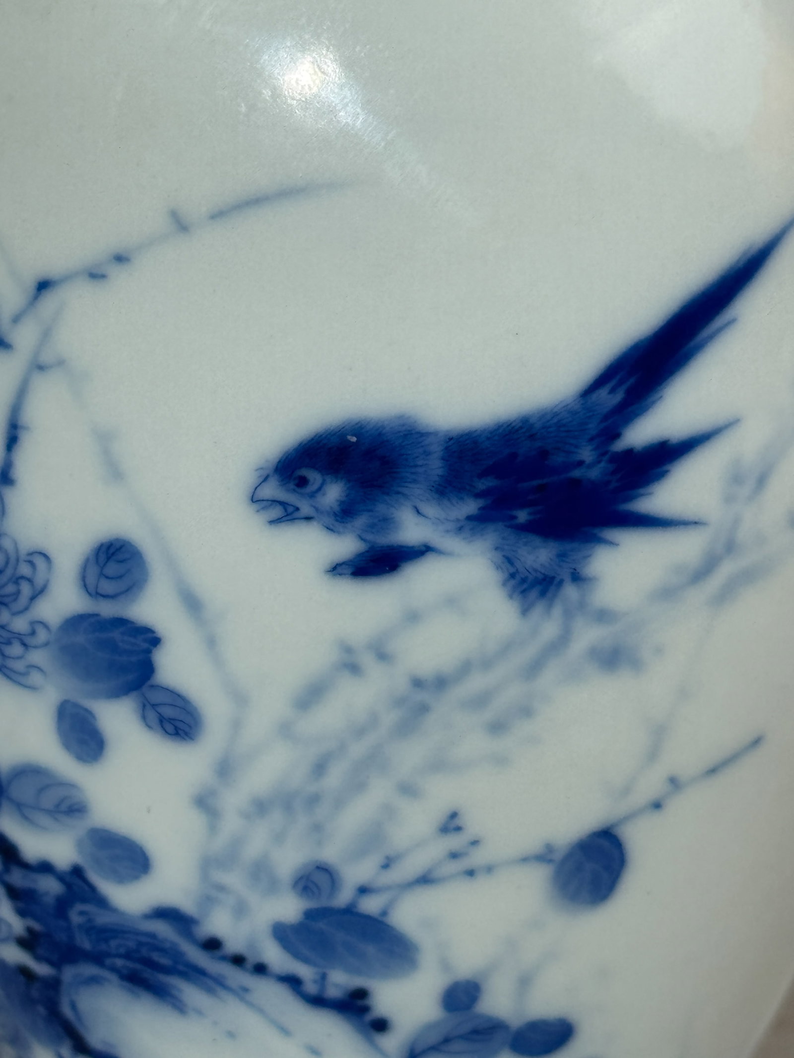 CHINESE BLUE AND WHITE PORCELAIN VASE WITH BIRD - 2