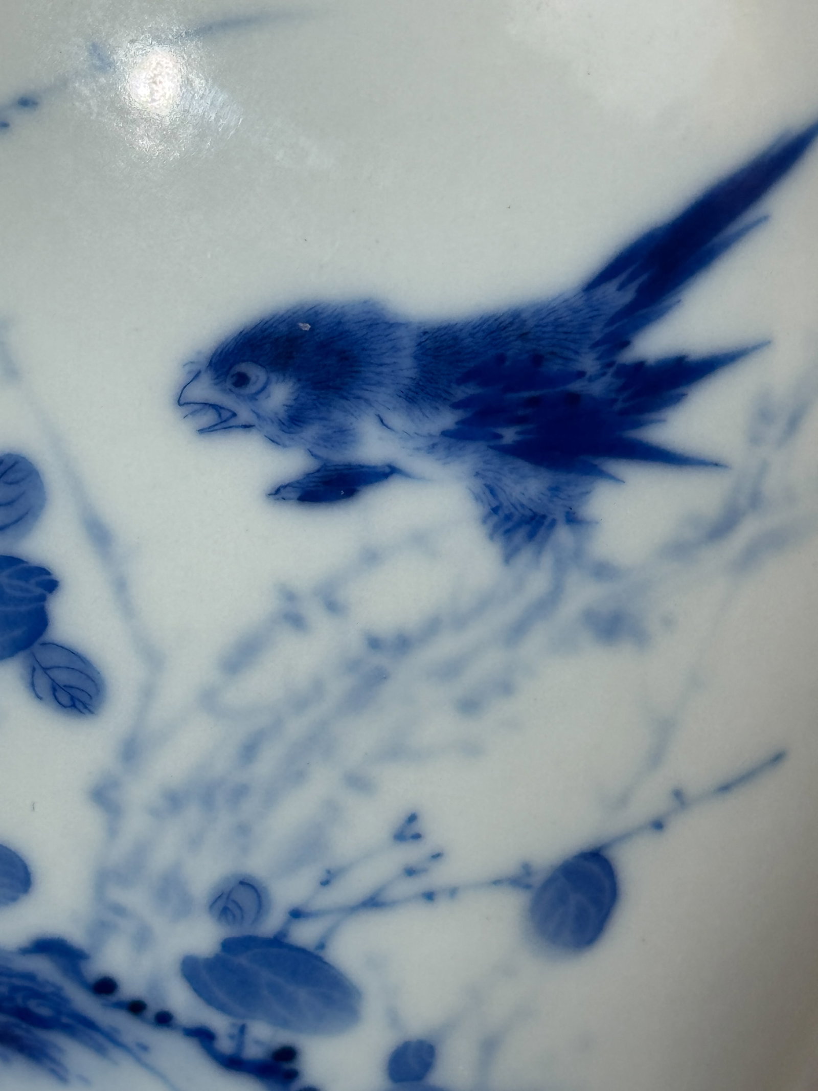 CHINESE BLUE AND WHITE PORCELAIN VASE WITH BIRD - 6