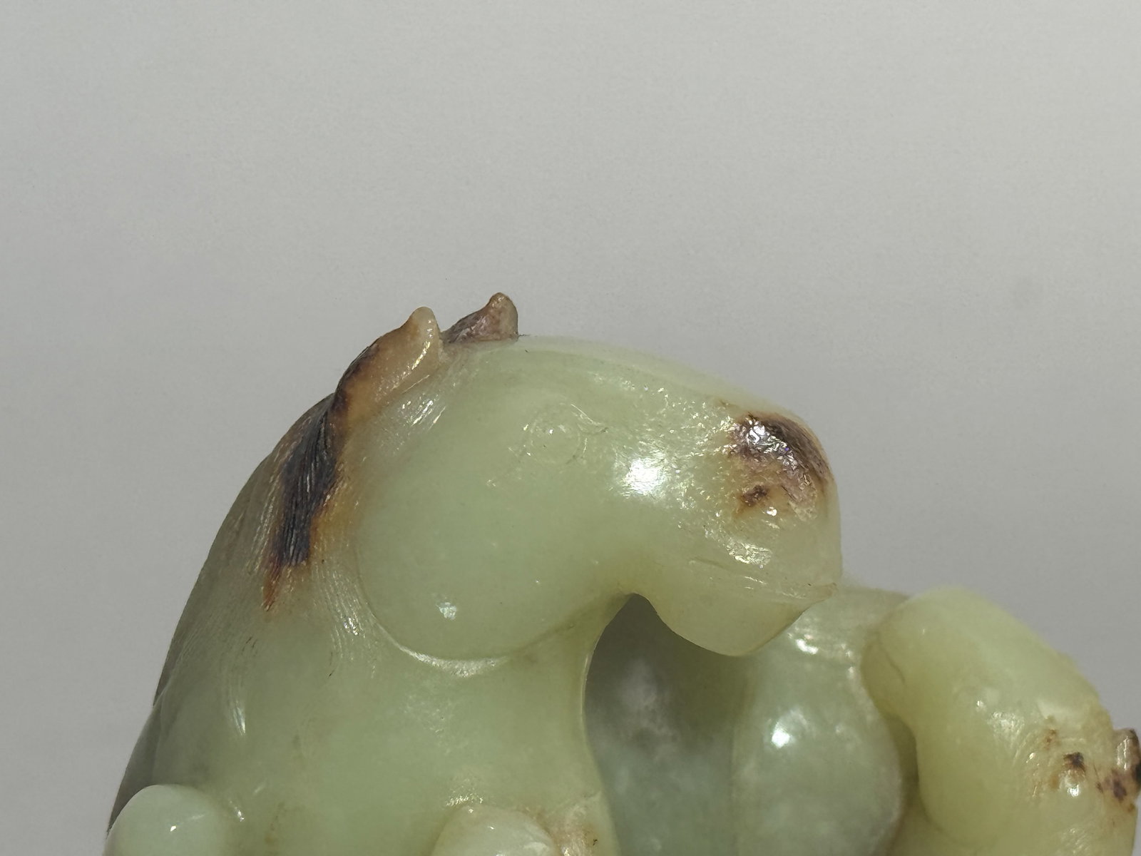CHINESE YELLOW JADE CARVING OF HORSE FAMILY - 2