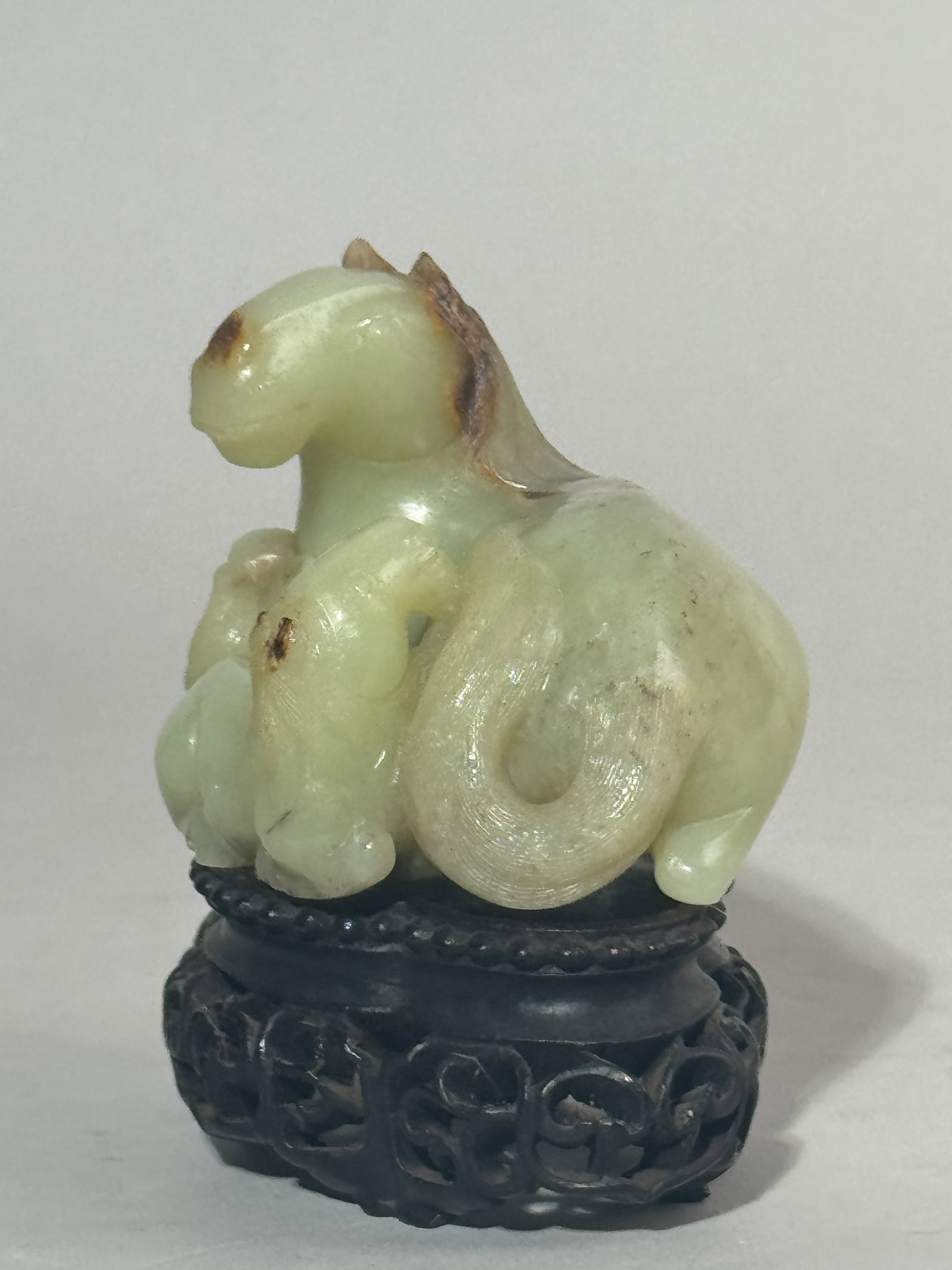 CHINESE YELLOW JADE CARVING OF HORSE FAMILY - 7