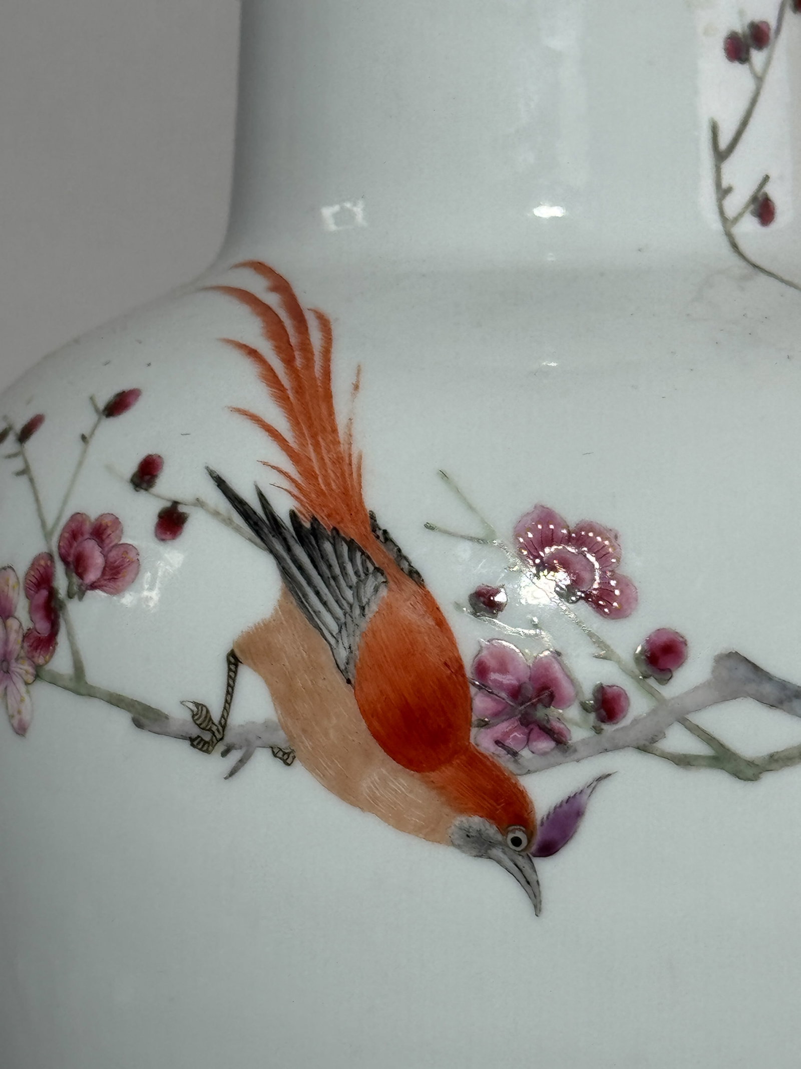 CHINESE FAMILLE ROSE PORCELAIN VASE LAMP WITH BIRD MOTIF - 2