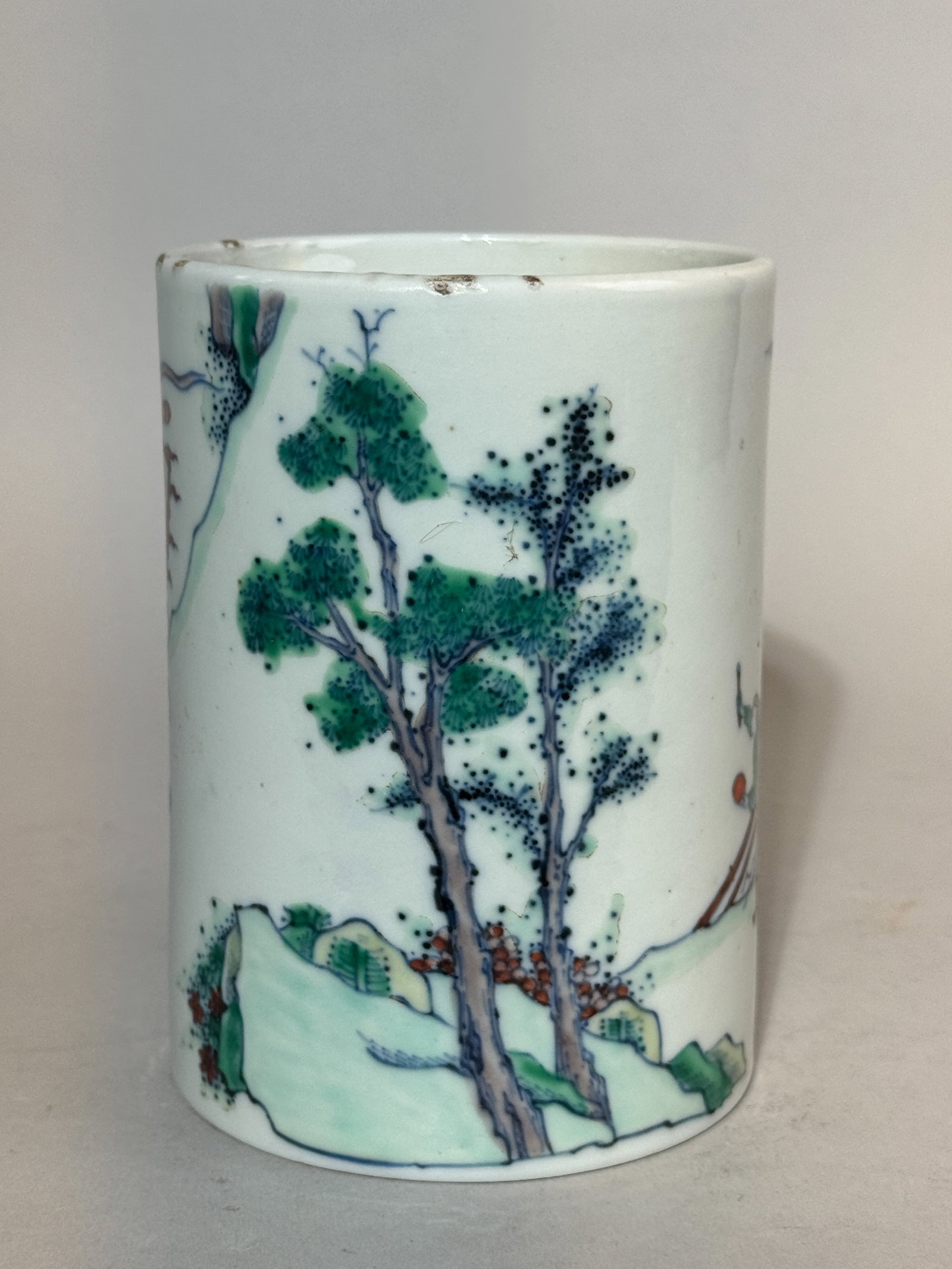 CHINESE SCHOLAR PORCELAIN BRUSHPOT WITH FIGURAL SCENE - 7