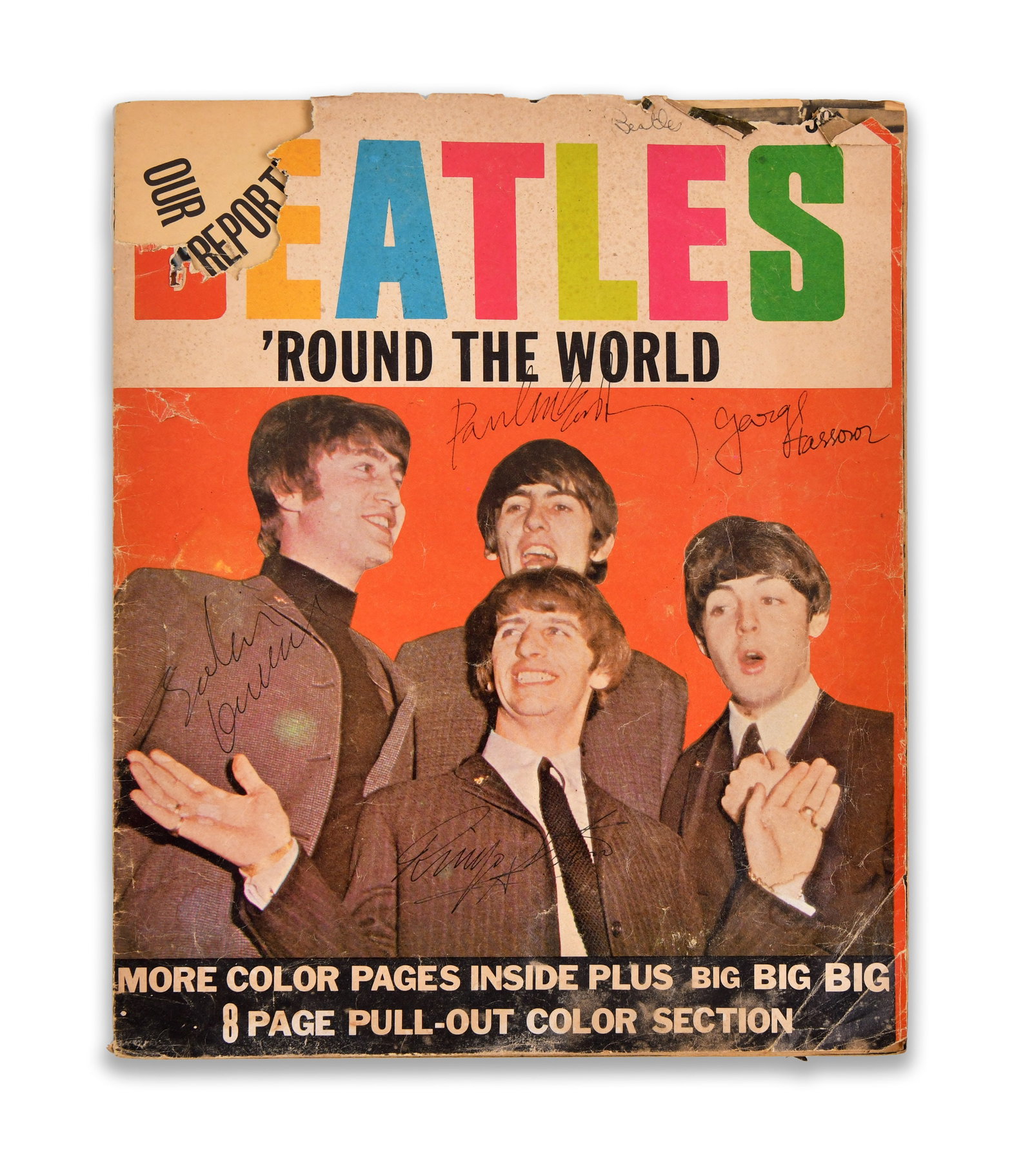 THE BEATLES, MAGAZINE "BEATLES 'ROUND THE WORLD", BEARING SIGNATURES (1 of 3)