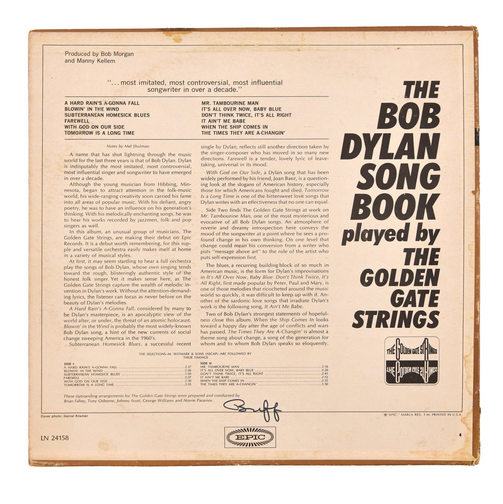BOB DYLAN, ALBUM "THE BOB DYLAN SONG BOOK", BEARING SIGNATURE - 2