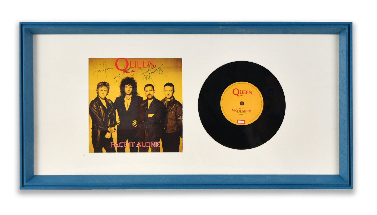 QUEEN, SINGLE DISPLAY "FACE IT ALONE", BEARING SIGNATURES (1 of 1)