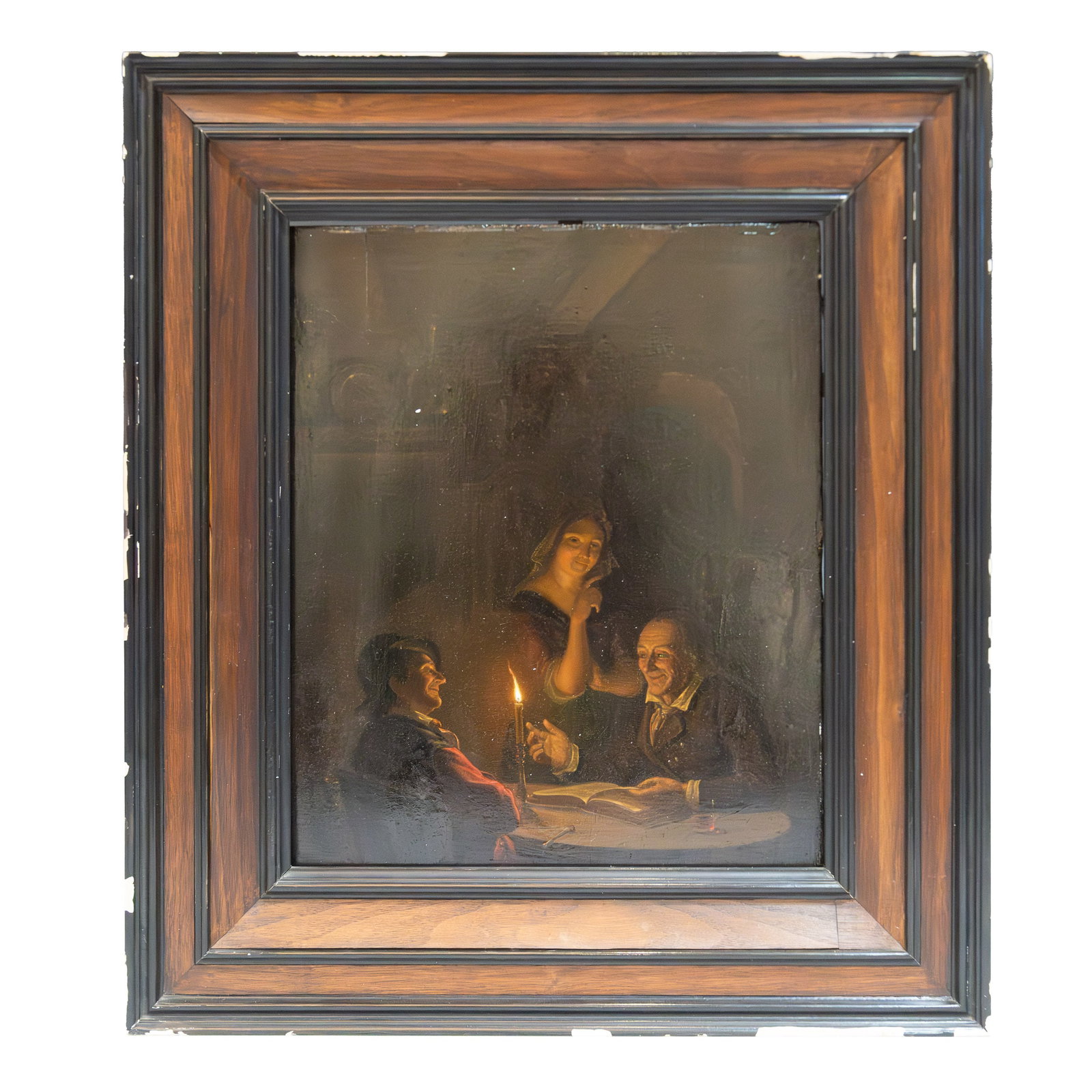 Circle of Petrus Van Schendel (Dutch-BelGIAn, 1806-1870), Candlelight Conversation: Circle of Petrus Van Schendel (Dutch-BelGIAn, 1806-1870),Candlelight Conversation, oil on panel. Image: 12.6"h x 10.43"w (32 x 26.5 cm), overall (with frame): 18.9"h x 16.54"w (48 