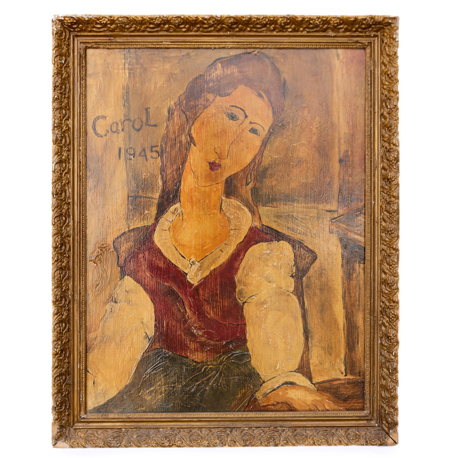 Important Painting, After Amedeo Modigliani (Italian, 1884-1920): Important painting, after amedeo modigliani (italian, 1884-1920). Important painting after Amedeo Modigliani (Italian, 1884-1920), Portrait, oil on borad, bears signature. sight: 21.65"h x 16.54&