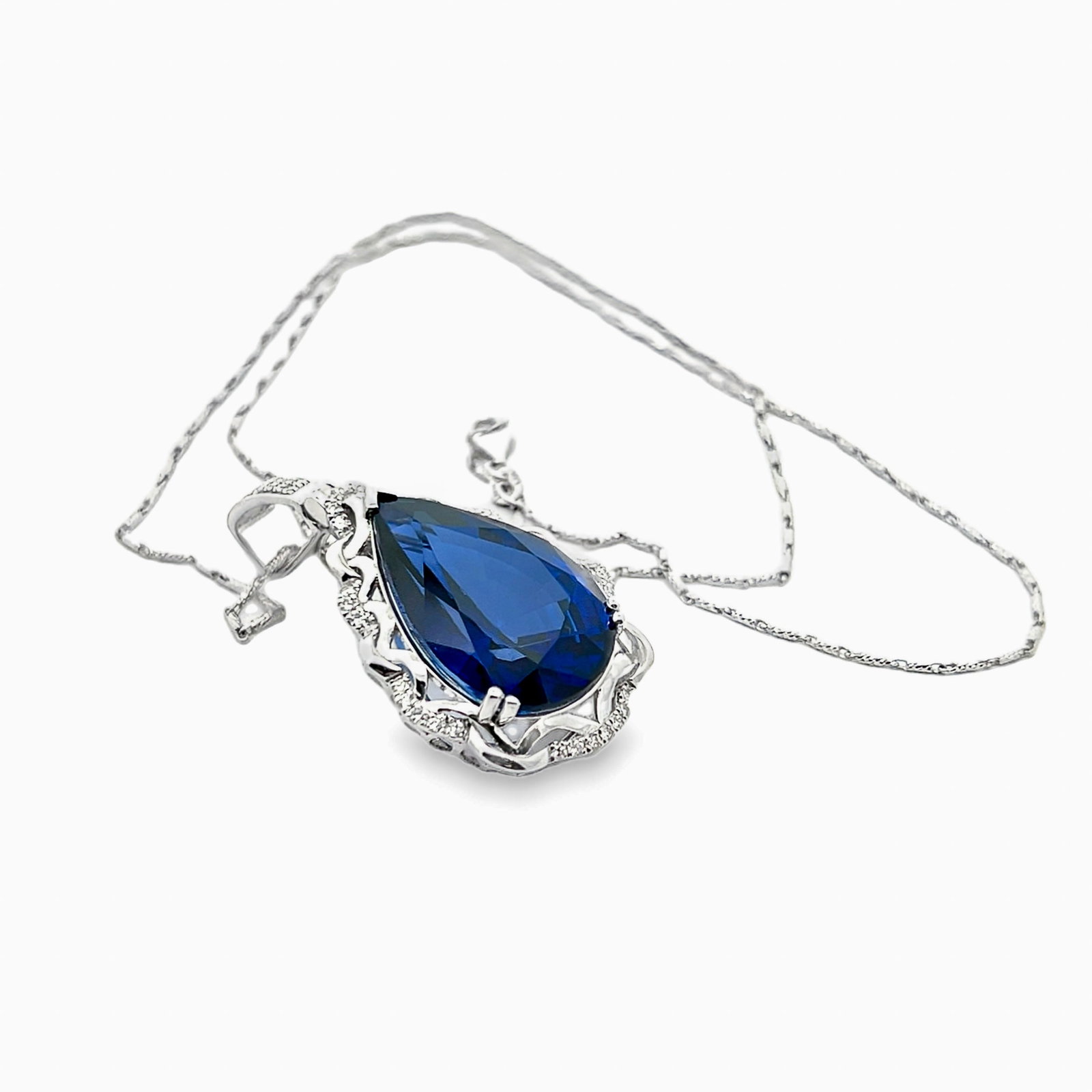 14K Gold, Lab Sapphire and Diamond Necklace with GGA Report - 2