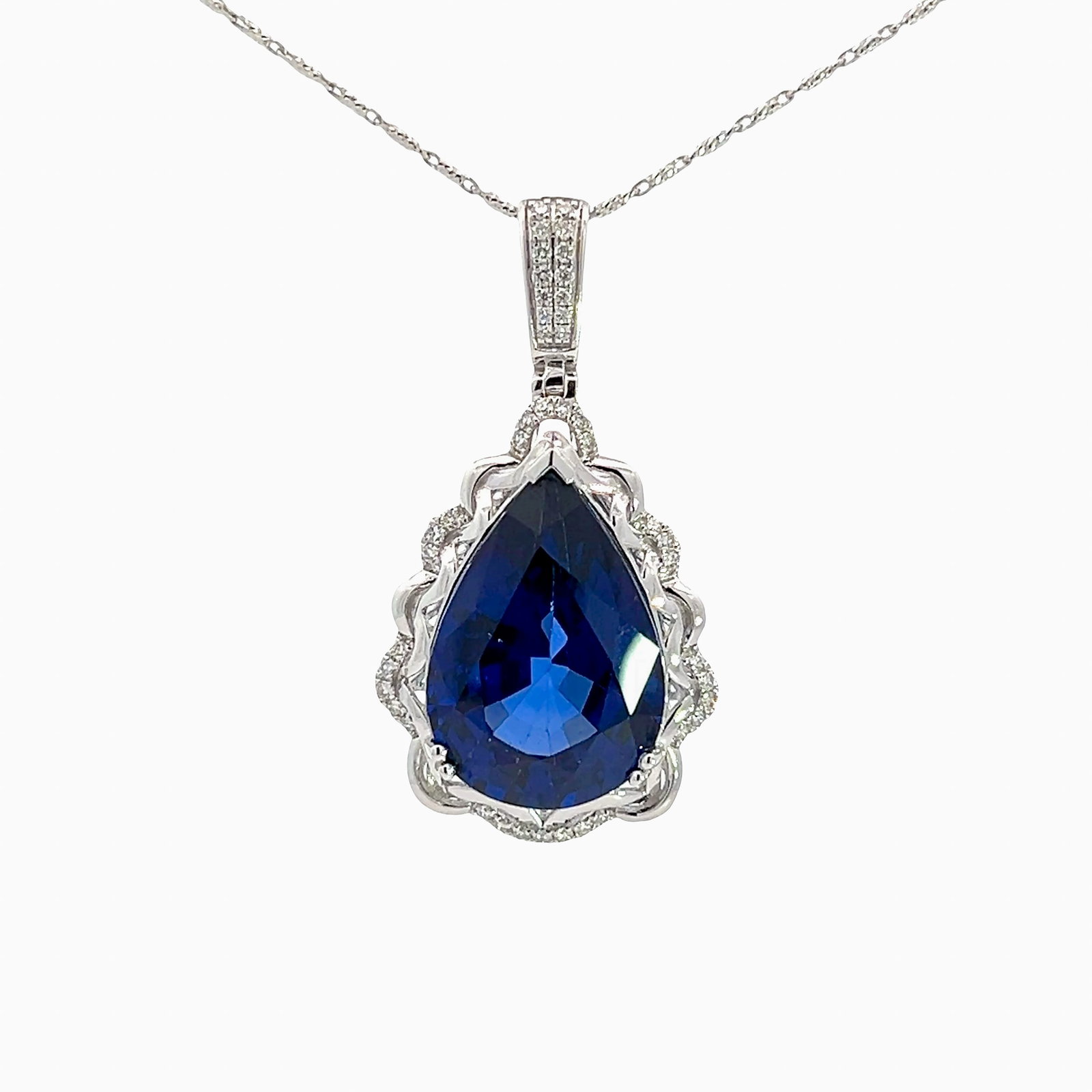 14K Gold, Lab Sapphire and Diamond Necklace with GGA Report - 3
