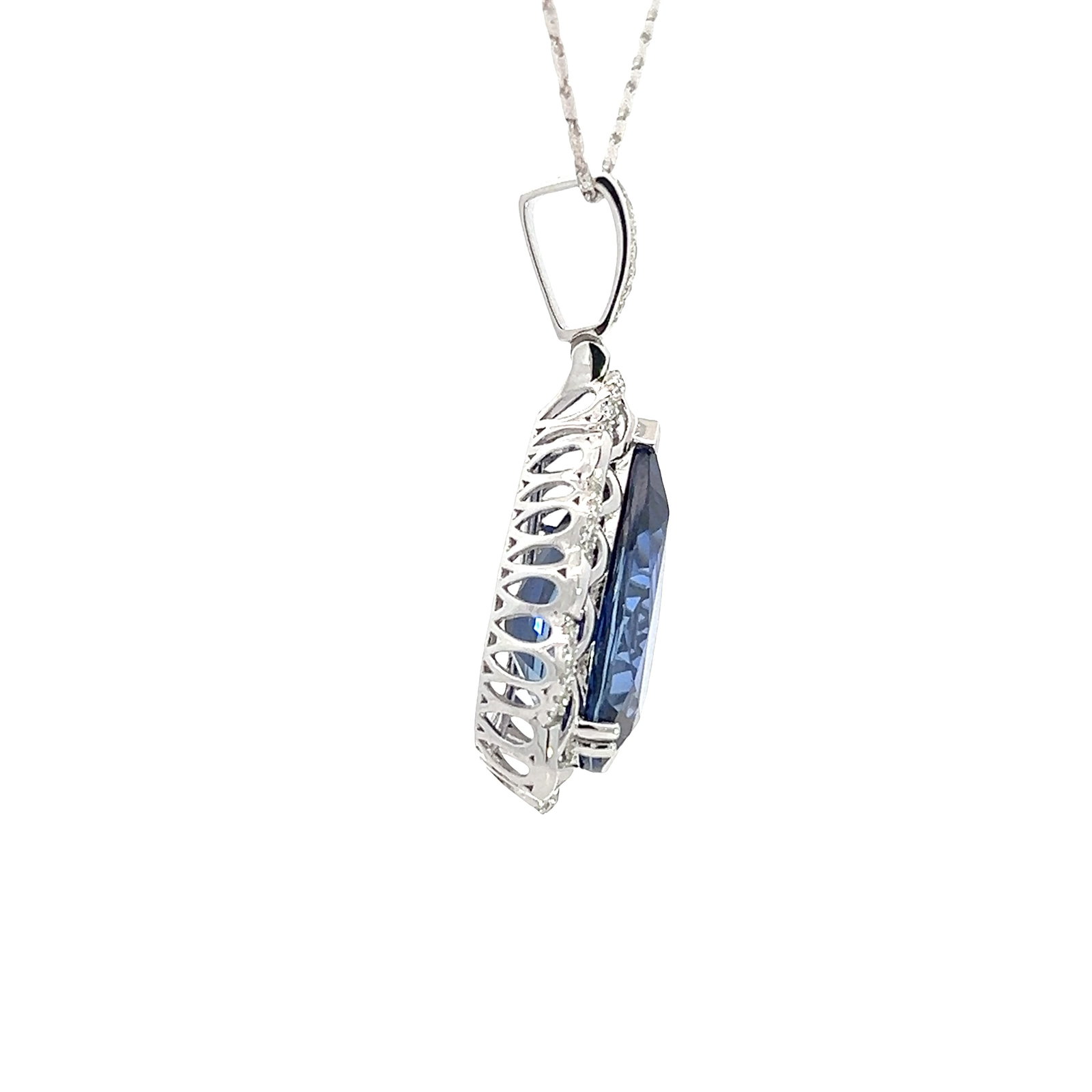 14K Gold, Lab Sapphire and Diamond Necklace with GGA Report - 6
