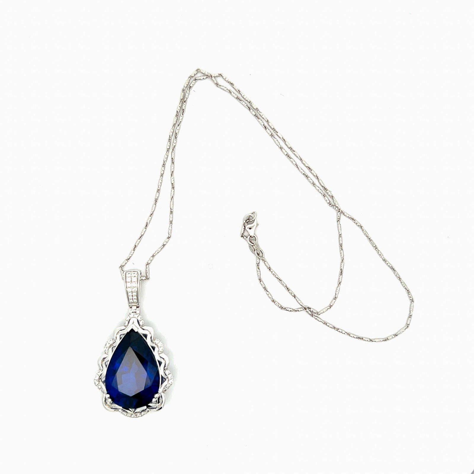 14K Gold, Lab Sapphire and Diamond Necklace with GGA Report - 7