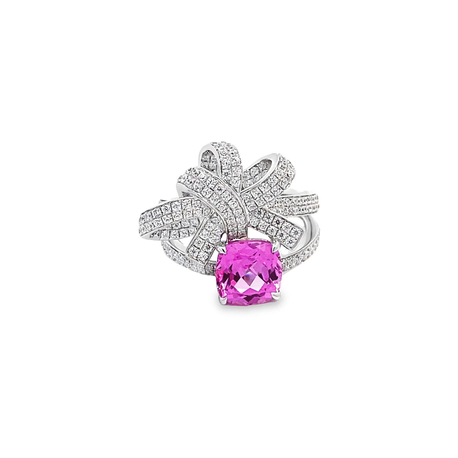 CUSHION CUT PINK GEMSTONE FASHION JEWELRY RING: Cushion cut pink gemstone fashion jewelry ring. Size 6.75 3.09 carats
