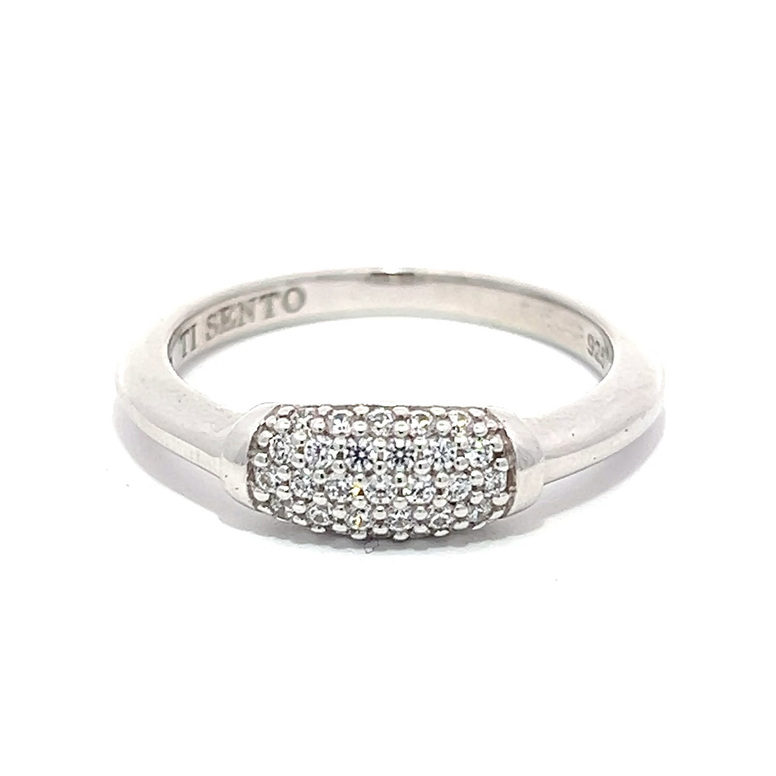 A TI SENTO SILVER AND DIAMOND RING: A TI SENTO silver and diamond ring. Overall 2 grams; size 7