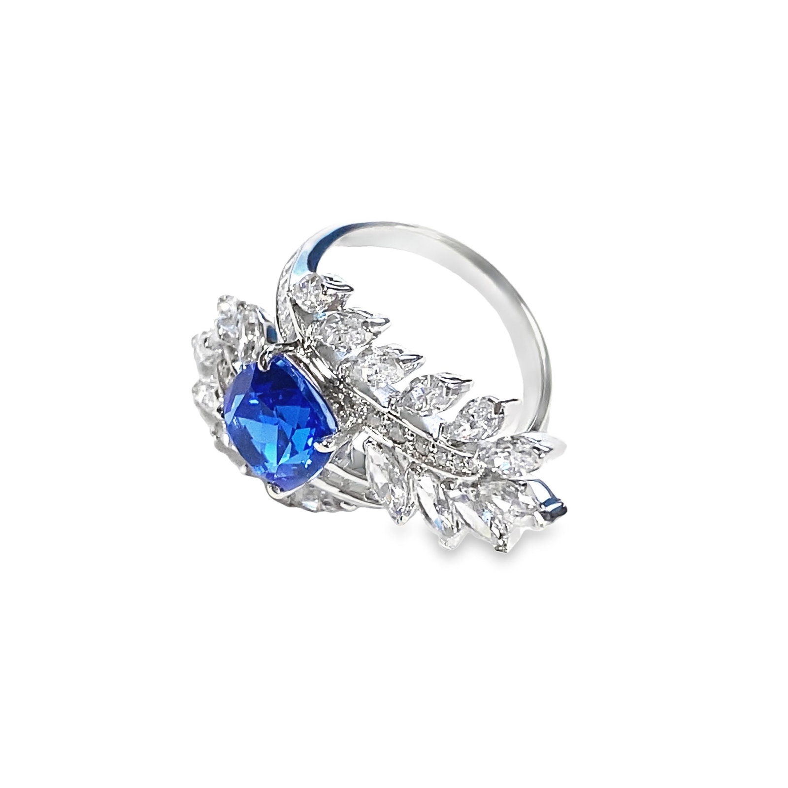 LAB SAPPHIRE DIAMOND AND STERLING SILVER RING - 2
