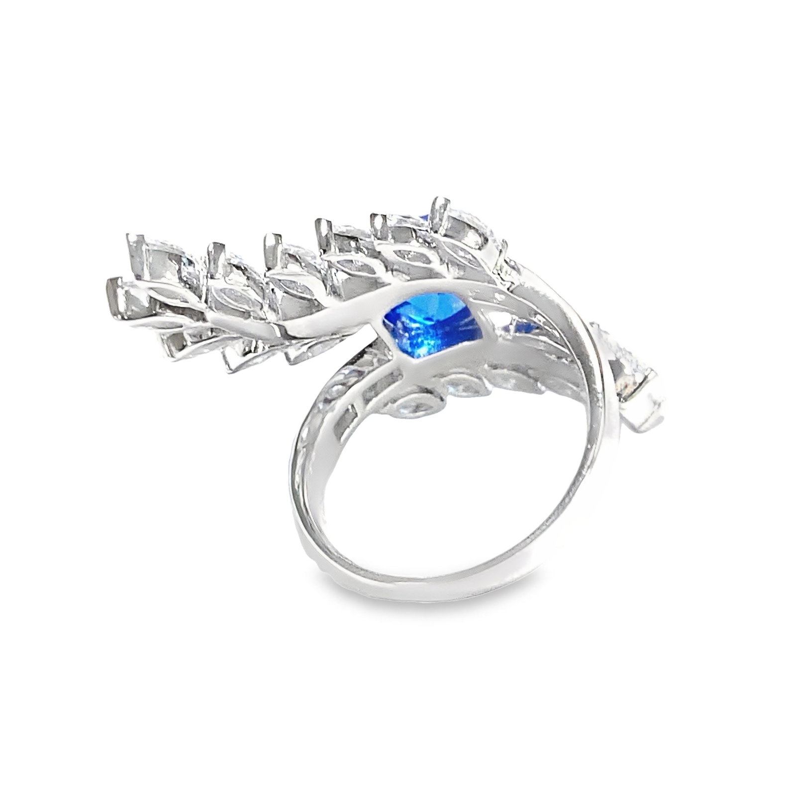 LAB SAPPHIRE DIAMOND AND STERLING SILVER RING - 3