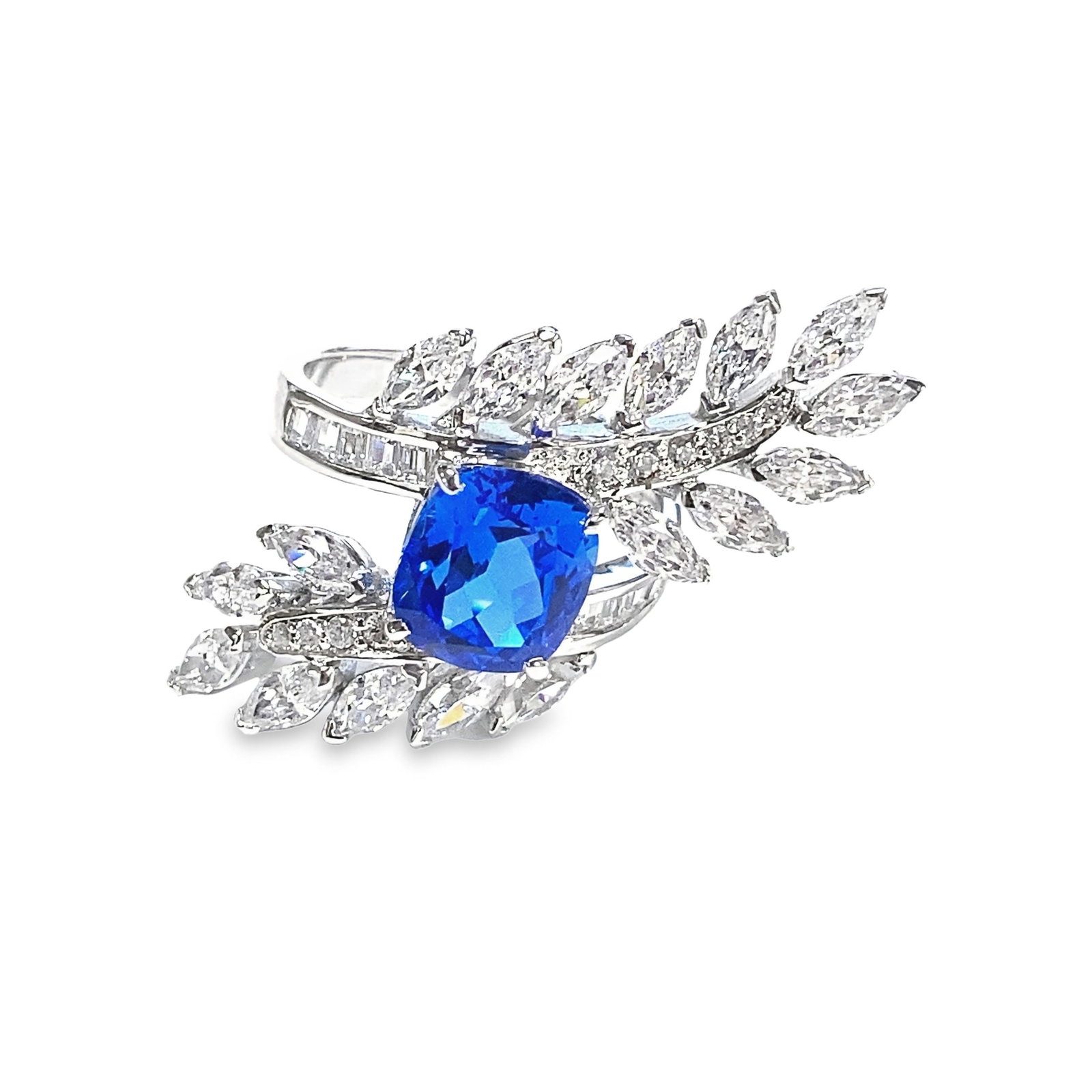 LAB SAPPHIRE DIAMOND AND STERLING SILVER RING - 4