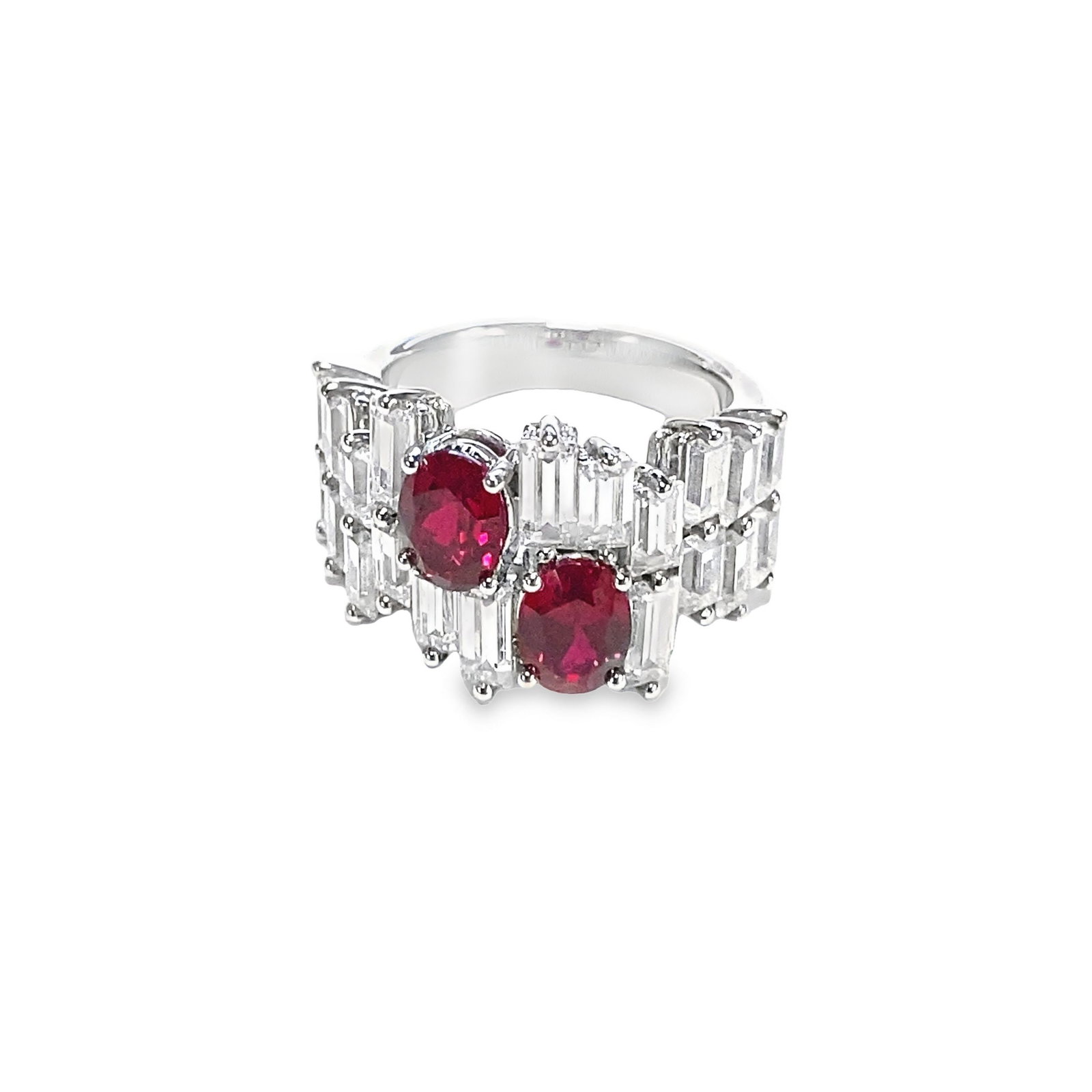 LAB RUBY, DIAMOND AND STERLING SILVER RING (1 of 4)