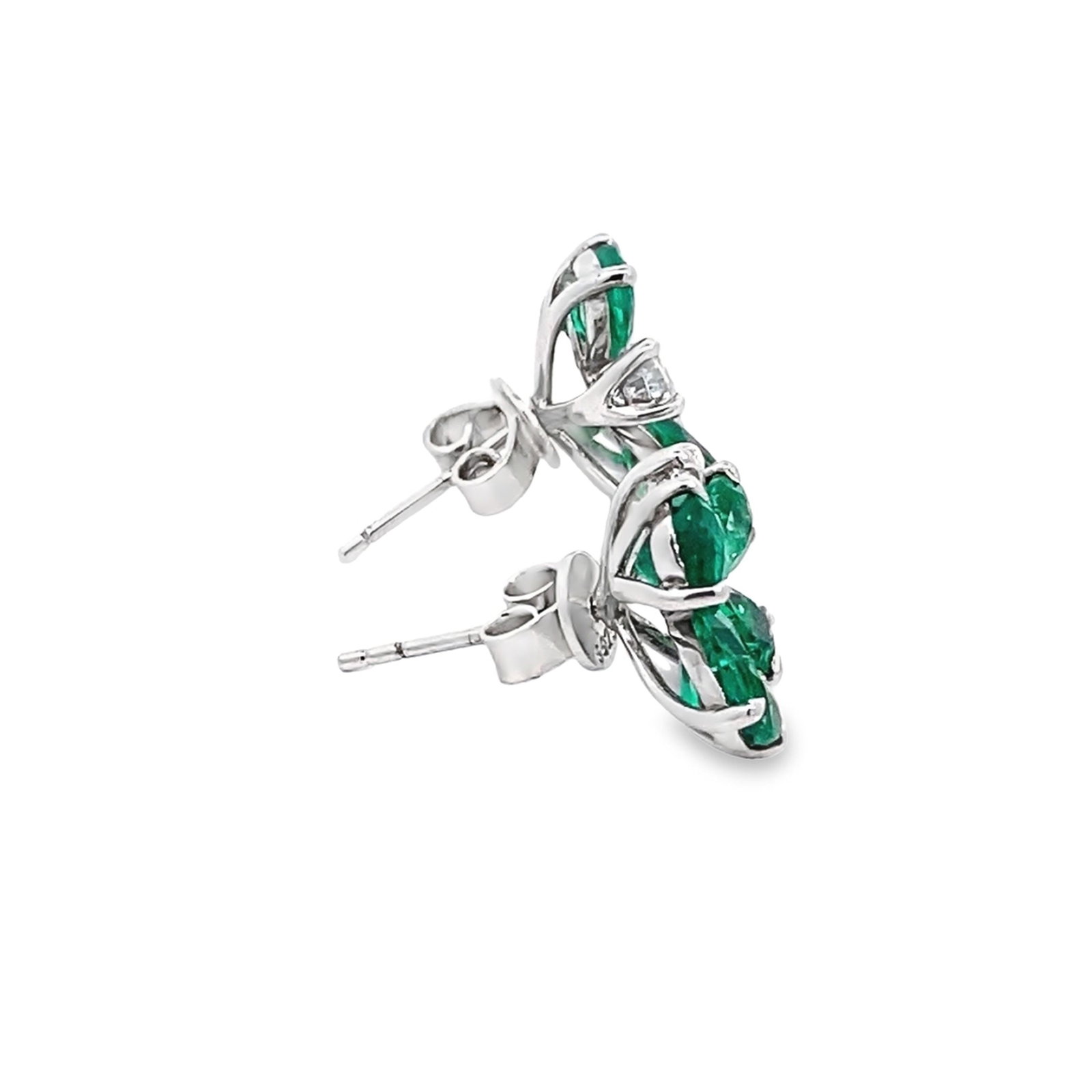 LAB EMERALD AND DIAMOND EARRINGS - 4