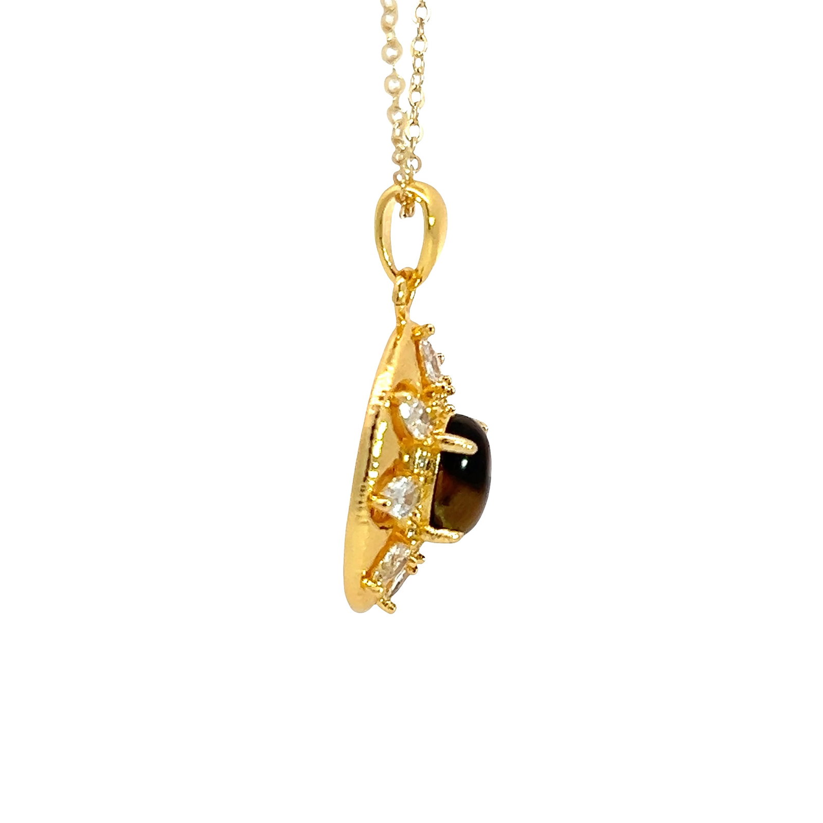 CYMOPHANE, DIAMOND AND STERLING SILVER NECKLACE AND RING - 10