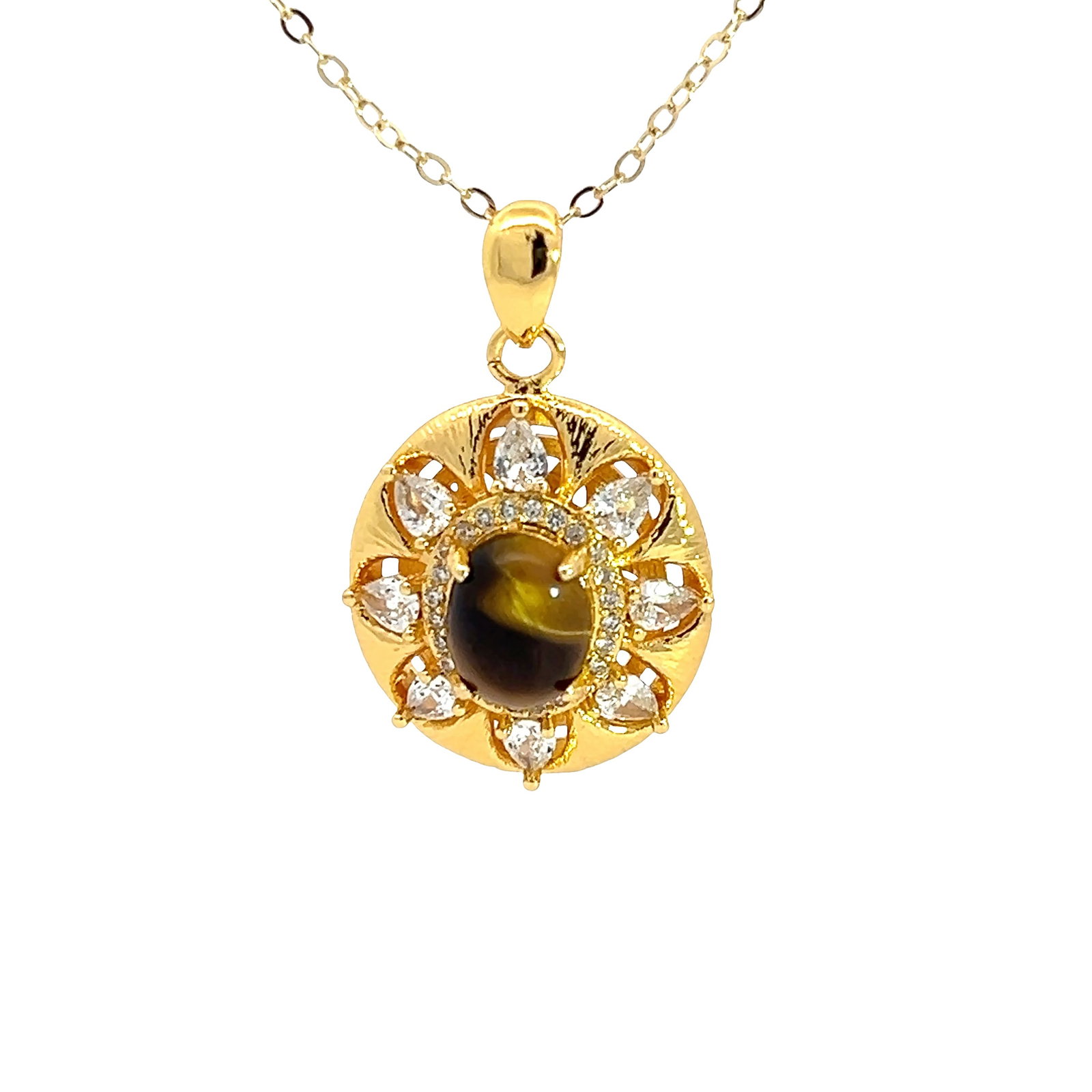 CYMOPHANE, DIAMOND AND STERLING SILVER NECKLACE AND RING - 7