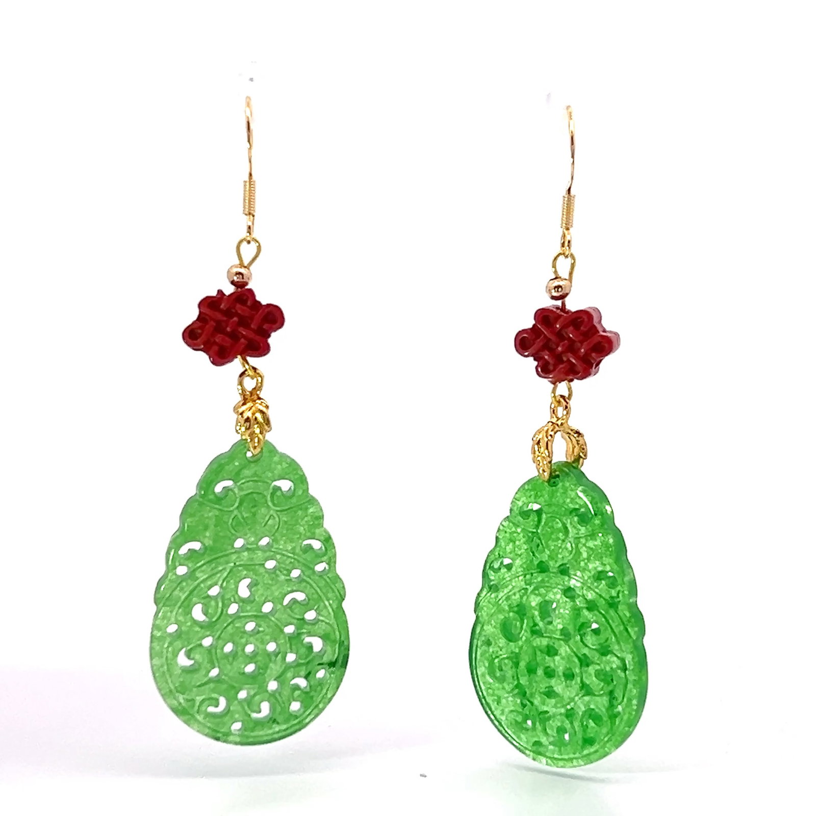 PAIR OF JADEITE AND GOLD-PLATED EARRINGS - 2