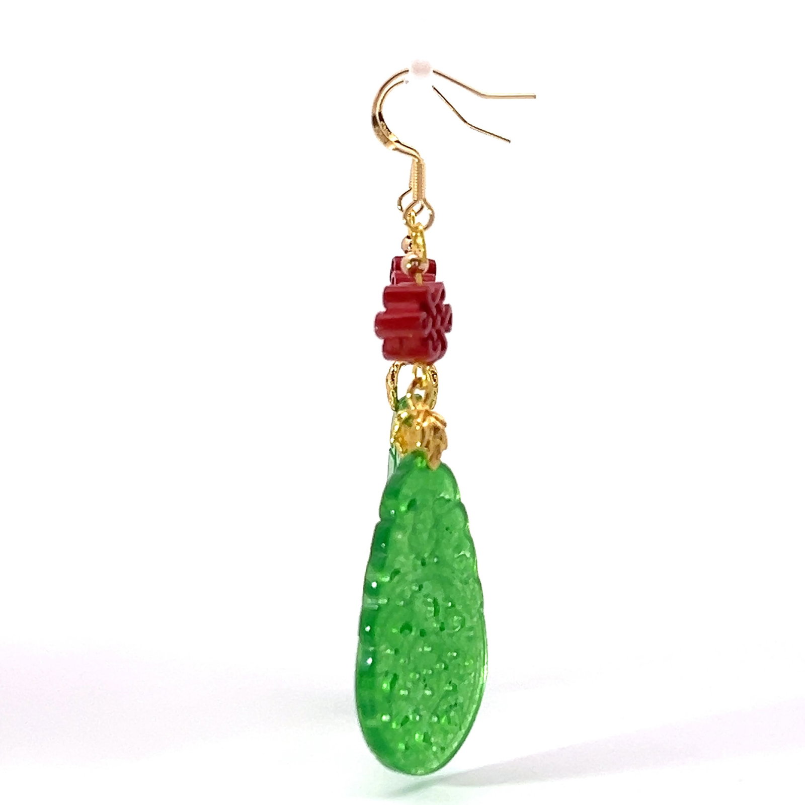 PAIR OF JADEITE AND GOLD-PLATED EARRINGS - 3